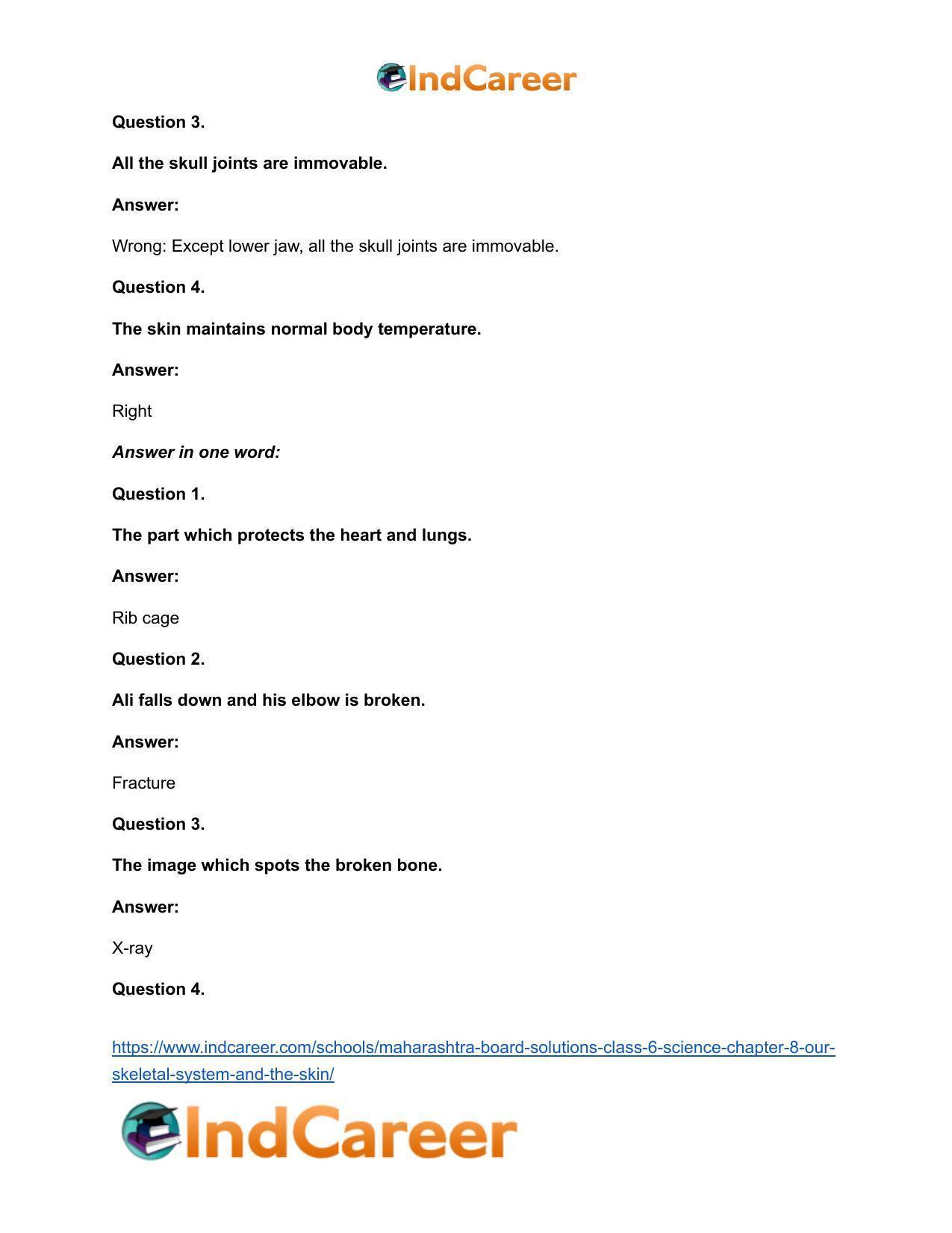 Maharashtra Board Solutions Class 6-Science: Chapter 8- Our Skeletal System and the Skin - Page 15
