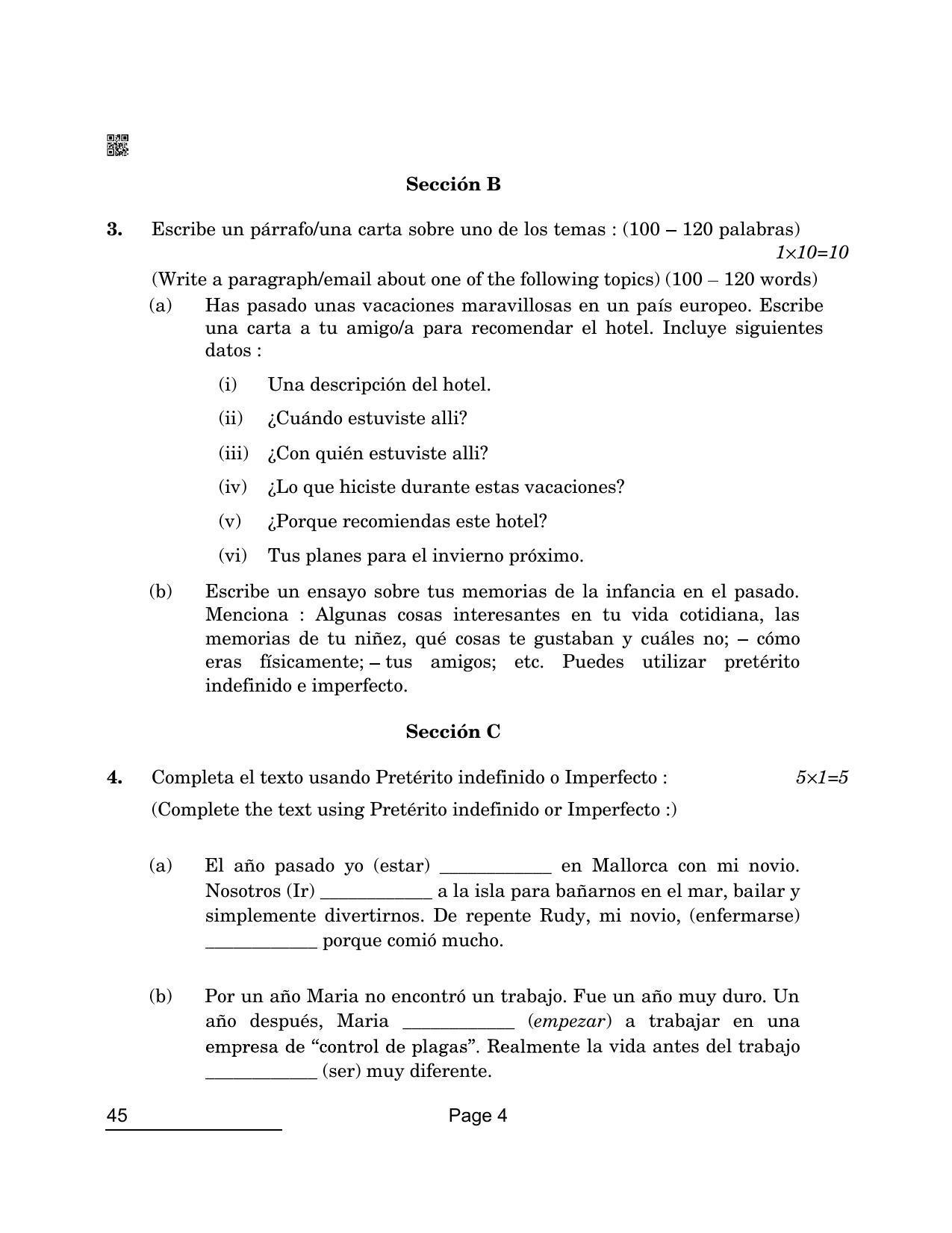 CBSE Class 10 45 Spanish 2022 Compartment Question Paper - Page 4