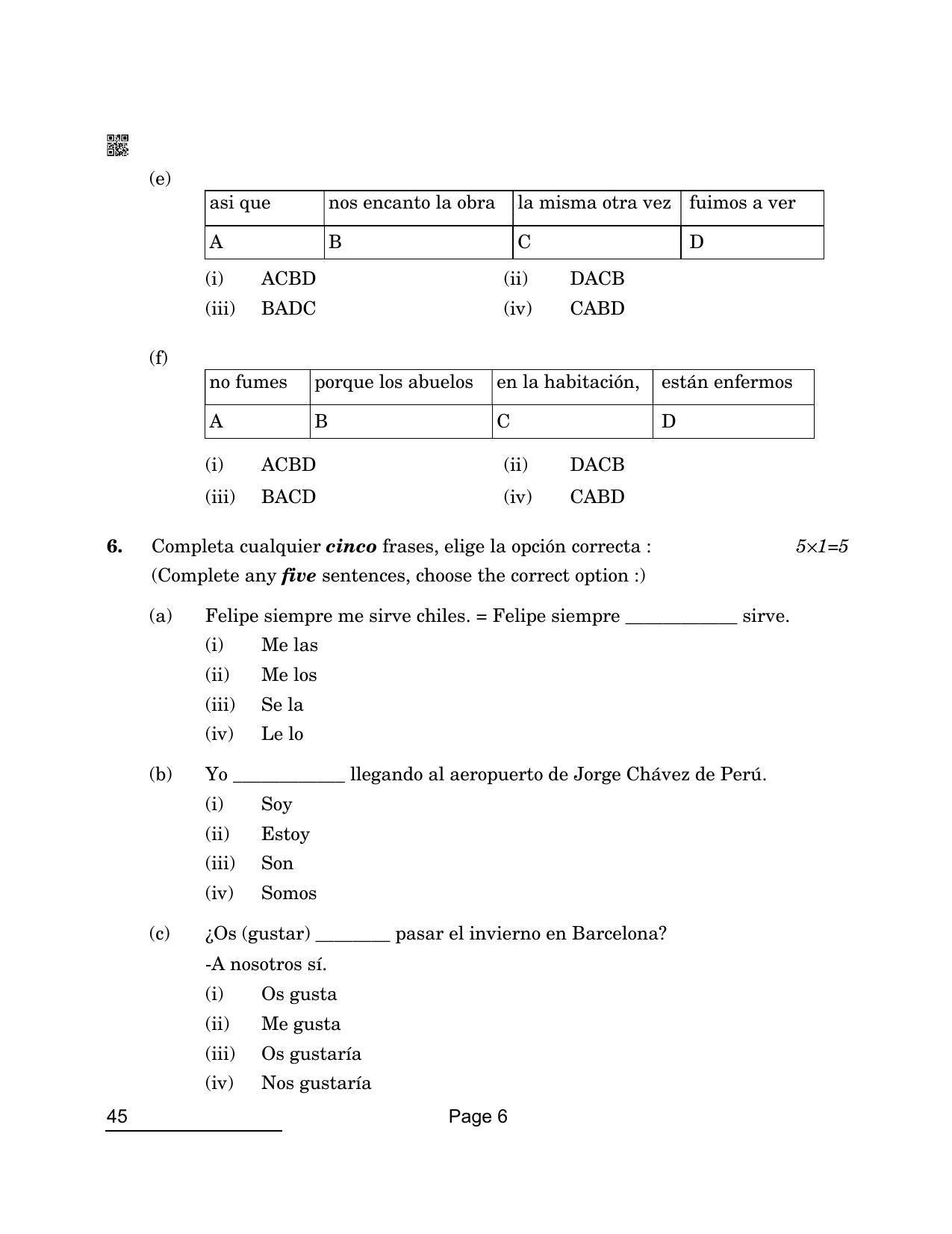 CBSE Class 10 45 Spanish 2022 Compartment Question Paper - Page 6