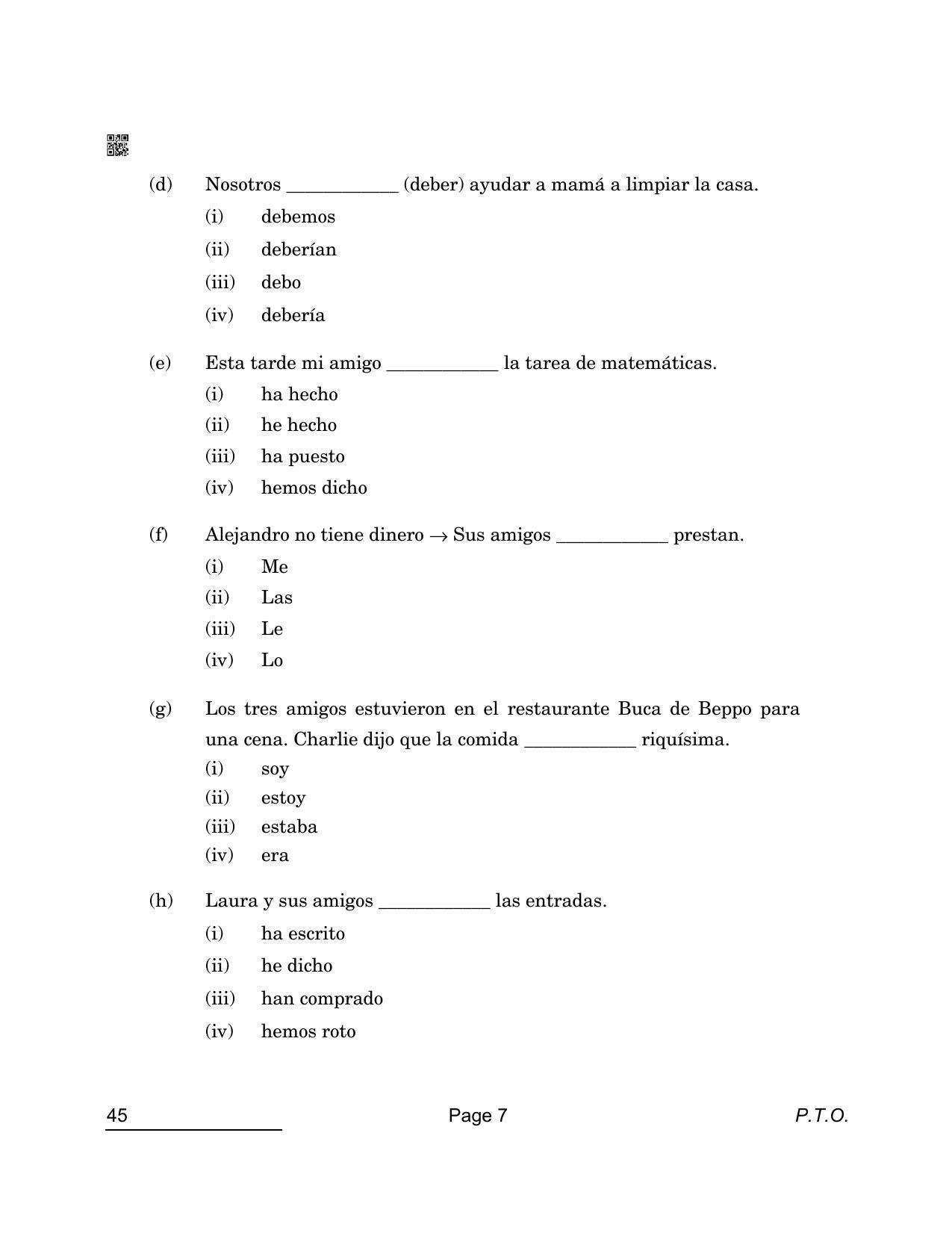 CBSE Class 10 45 Spanish 2022 Compartment Question Paper - Page 7