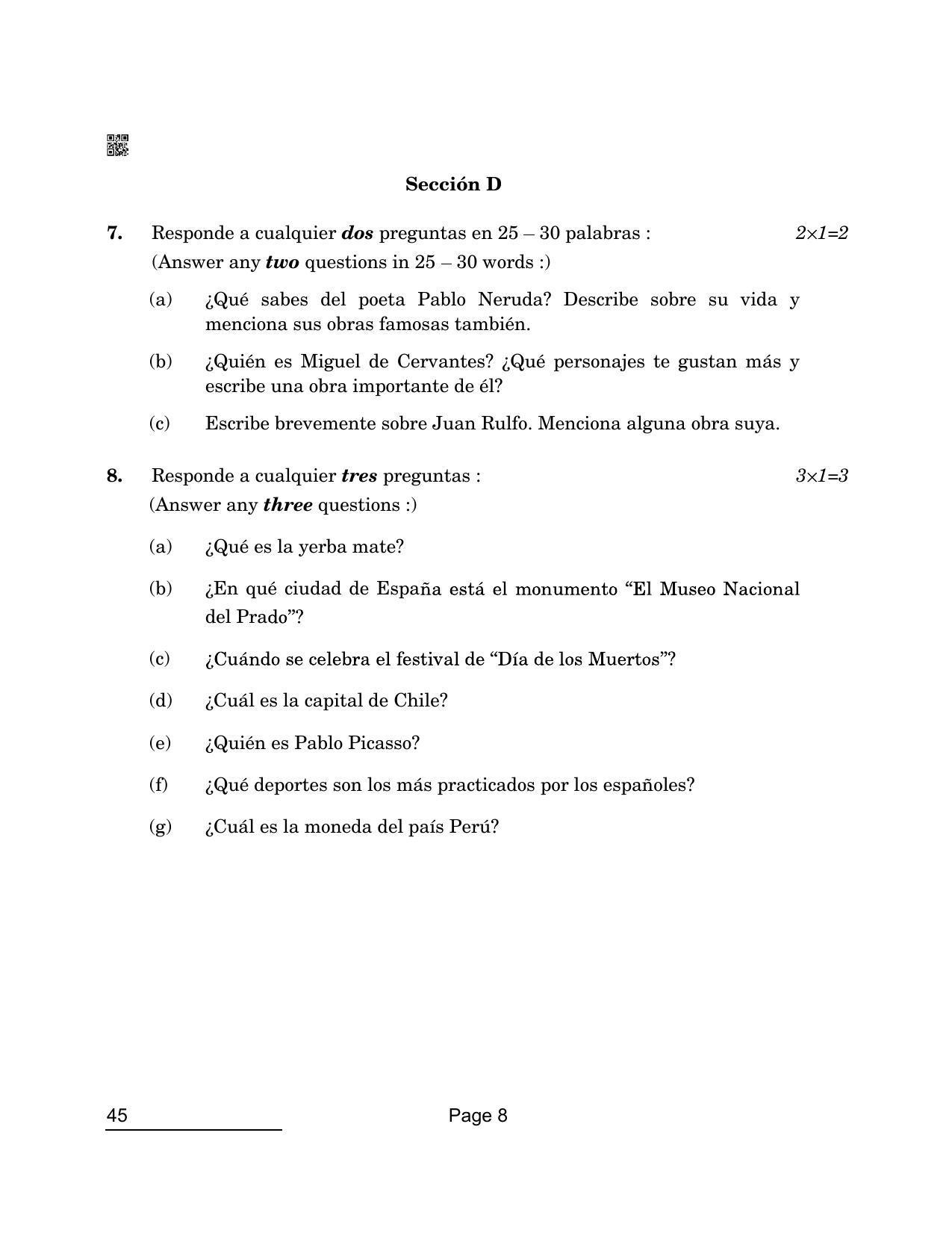 CBSE Class 10 45 Spanish 2022 Compartment Question Paper - Page 8