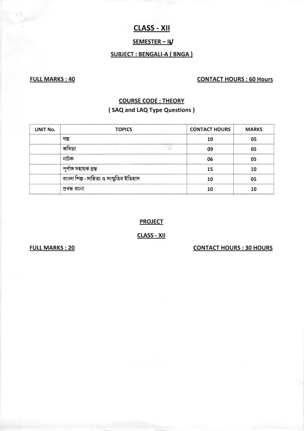 WBCHSE Class 11 & 12 Syllabus for Bengali-A (BNGA) (Language) - Page 9