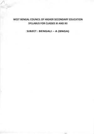 WBCHSE Class 11 & 12 Syllabus for Bengali-A (BNGA) (Language)