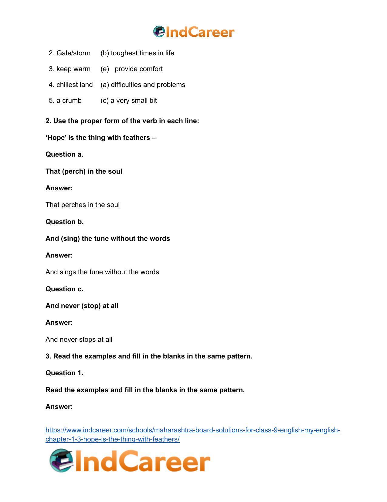 Maharashtra Board Solutions for Class 9- English (My English): Chapter 1.3- ‘Hope’ is the Thing with Feathers - Page 5