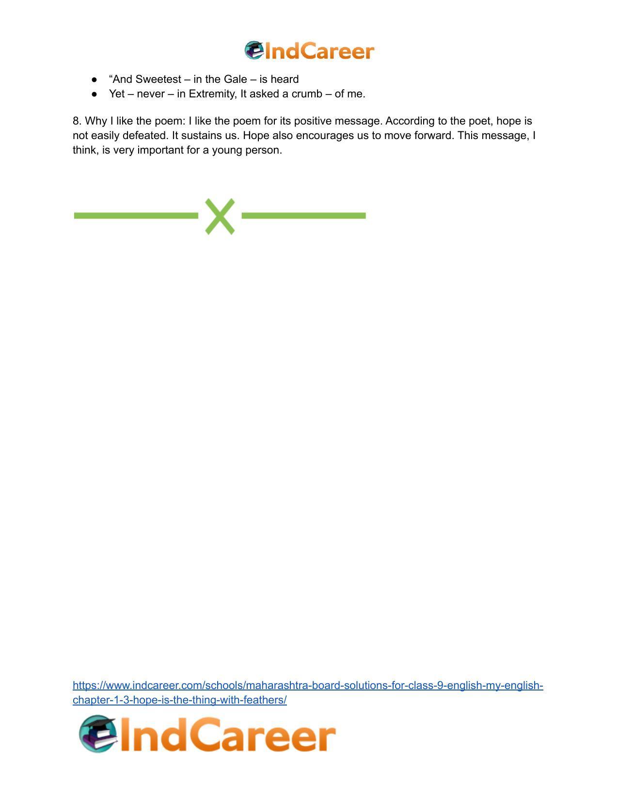 Maharashtra Board Solutions for Class 9- English (My English): Chapter 1.3- ‘Hope’ is the Thing with Feathers - Page 10