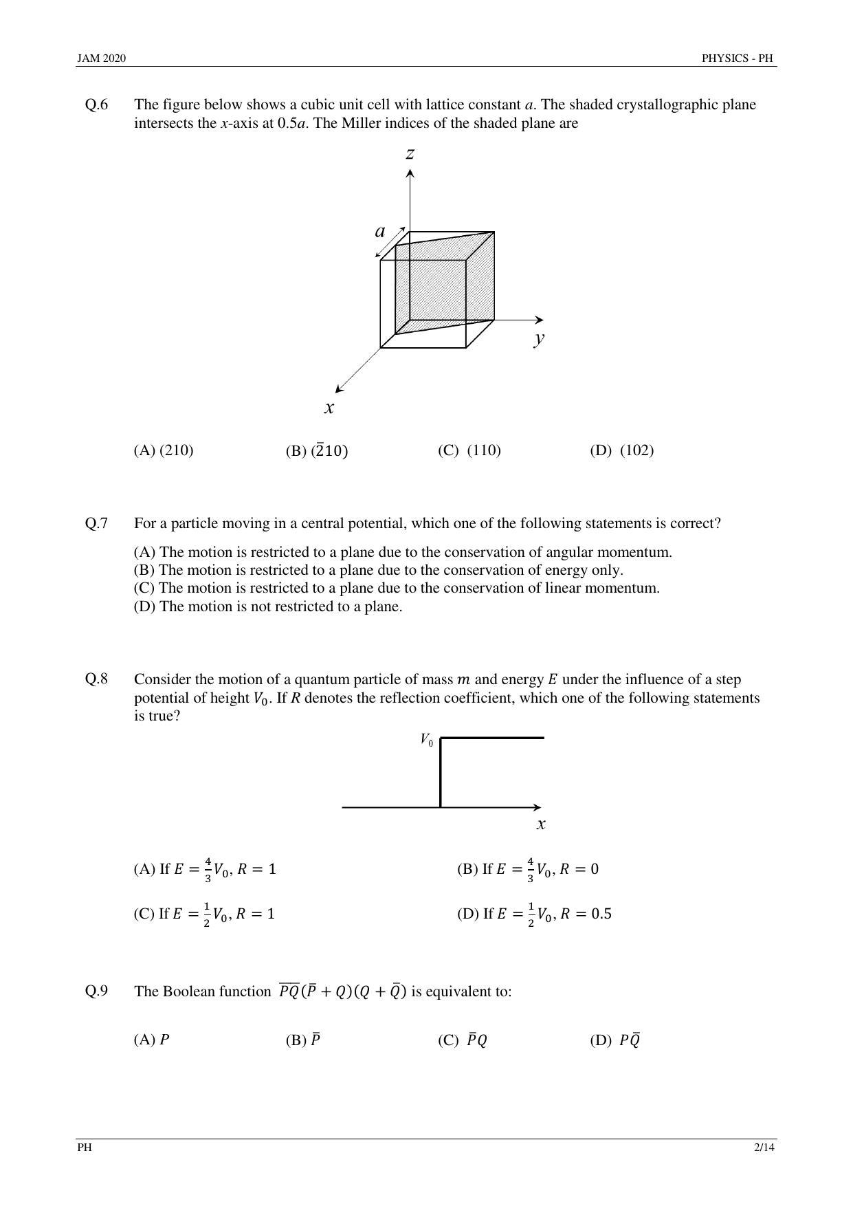 JAM 2020: PH Question Paper - Page 2