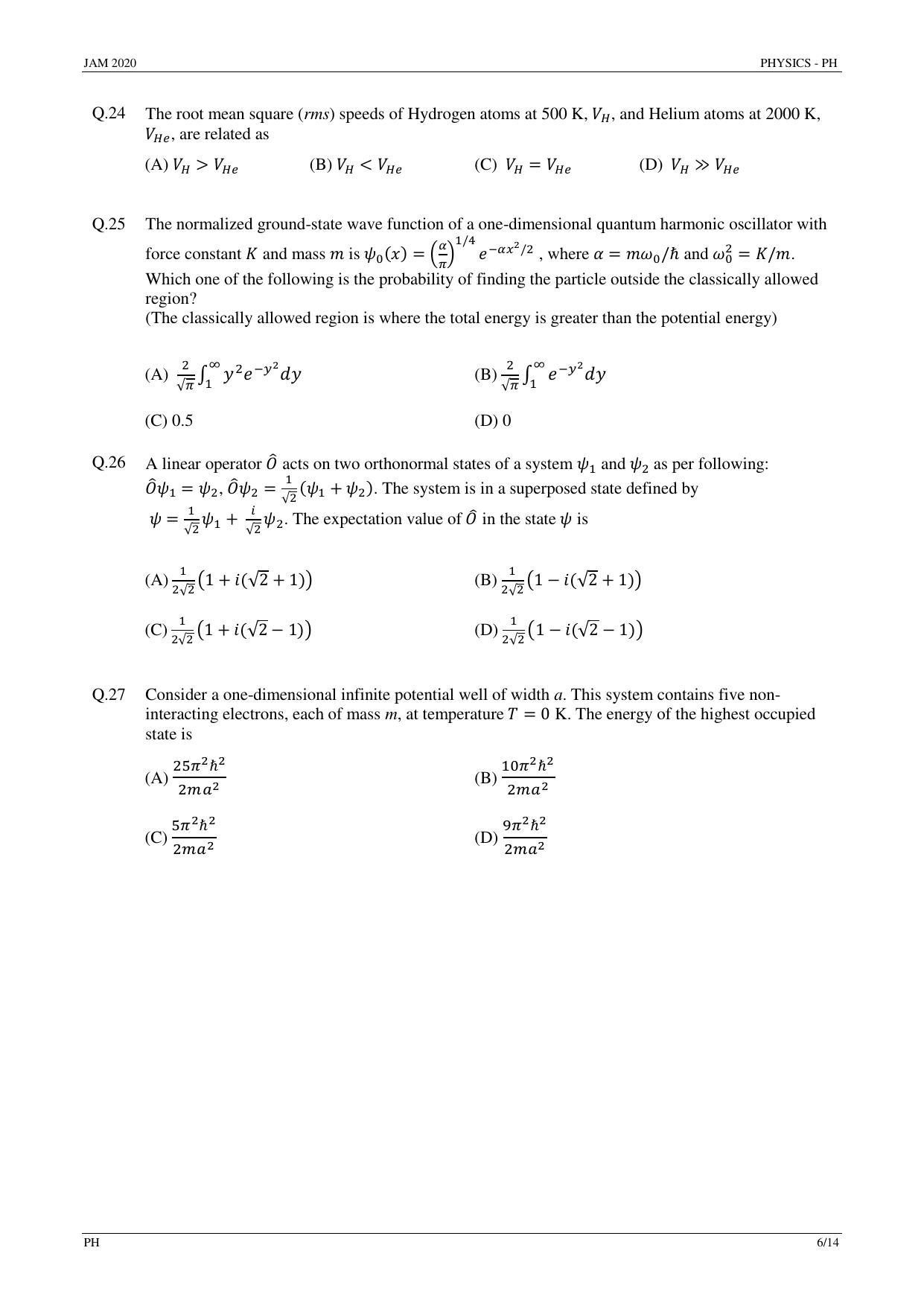 JAM 2020: PH Question Paper - Page 6