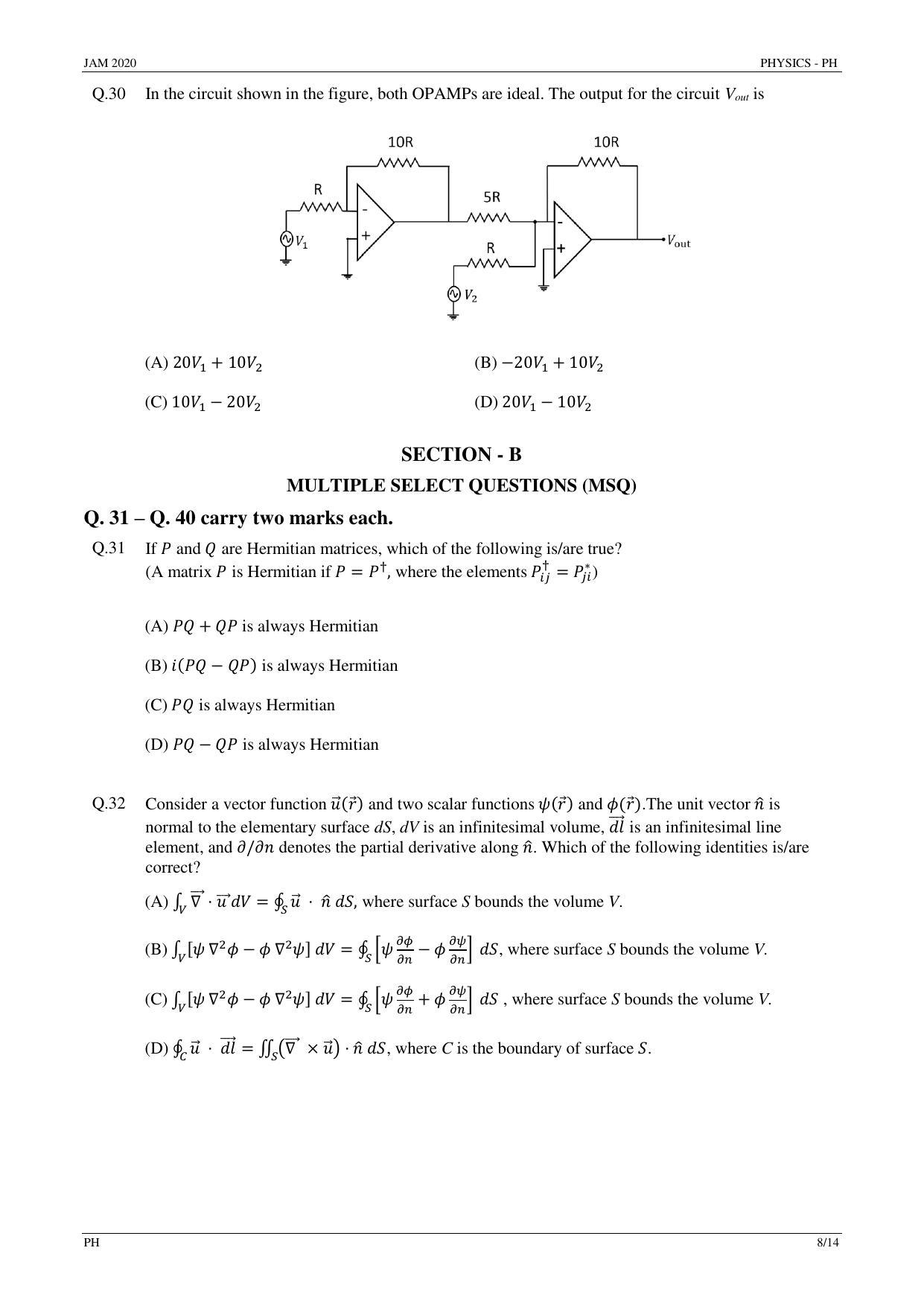 JAM 2020: PH Question Paper - Page 8