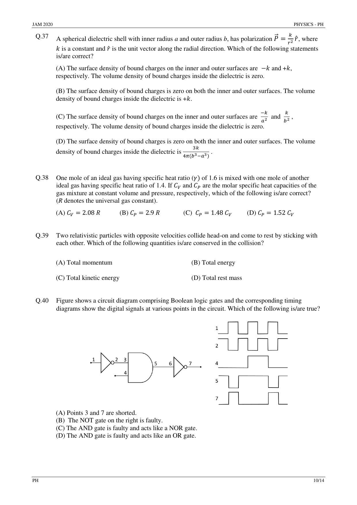JAM 2020: PH Question Paper - Page 10