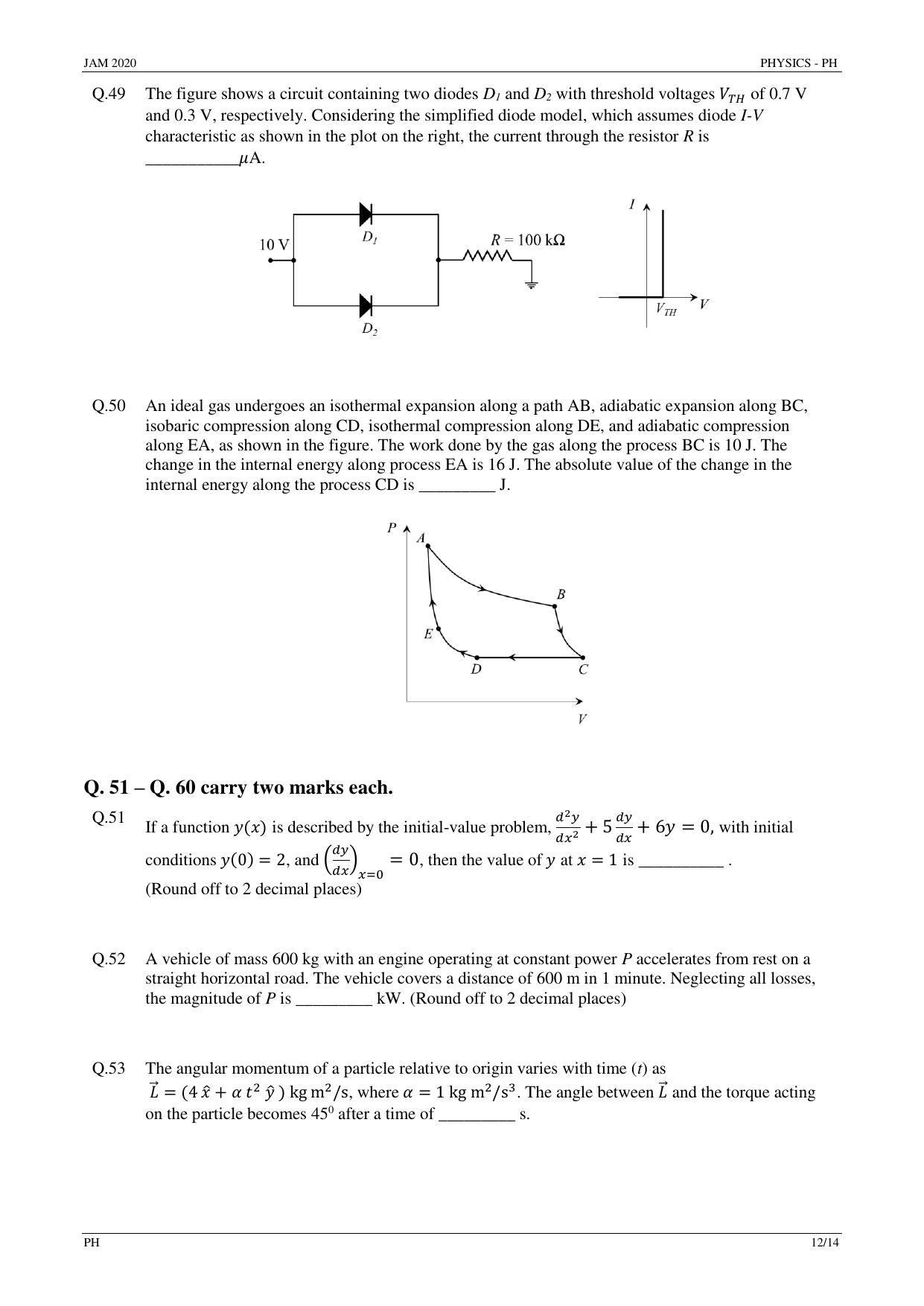 JAM 2020: PH Question Paper - Page 12