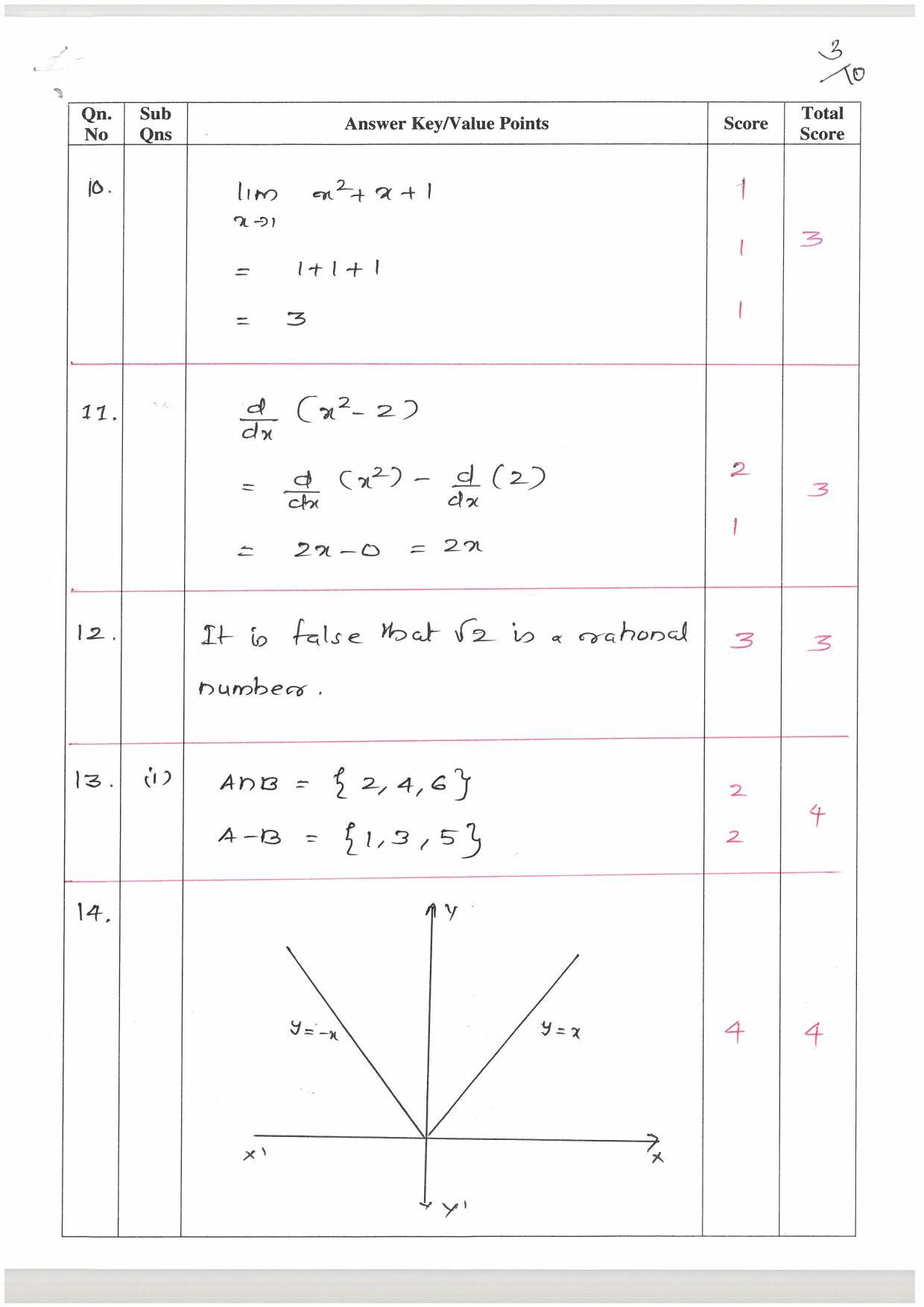 Kerala Plus One (Class 11th) Mathematics-Science-Hearing Answer Key 2021 - Page 3