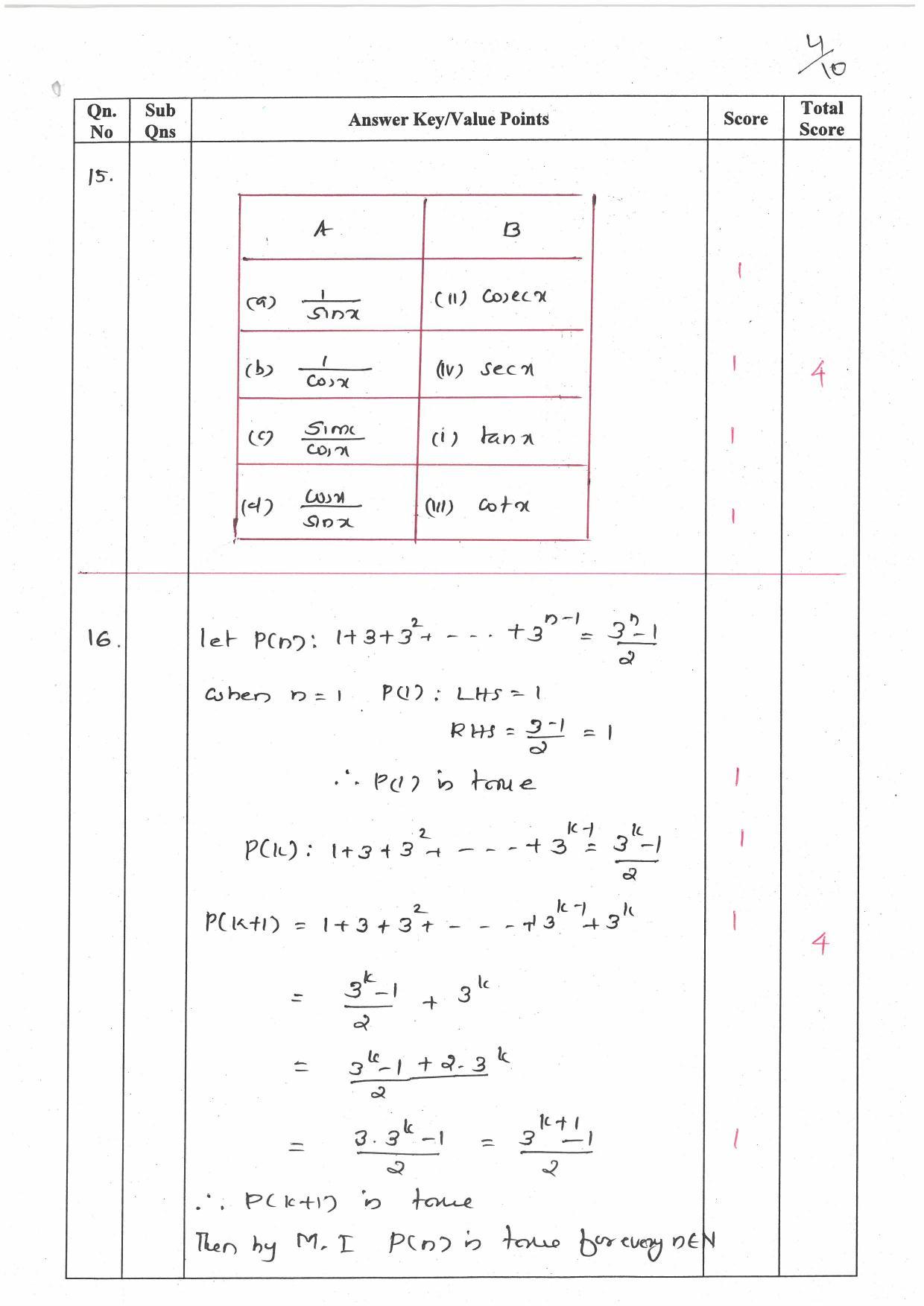 Kerala Plus One (Class 11th) Mathematics-Science-Hearing Answer Key 2021 - Page 4