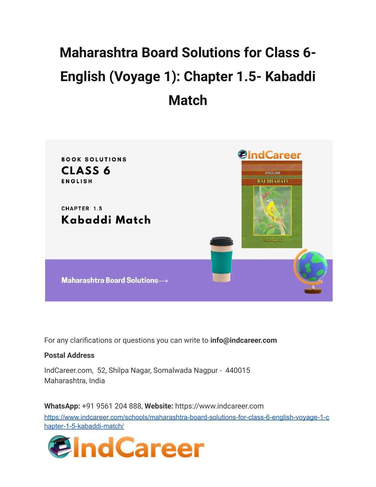 Maharashtra Board Solutions for Class 6- English (Voyage 1): Chapter 1.5- Kabaddi Match - Page 1
