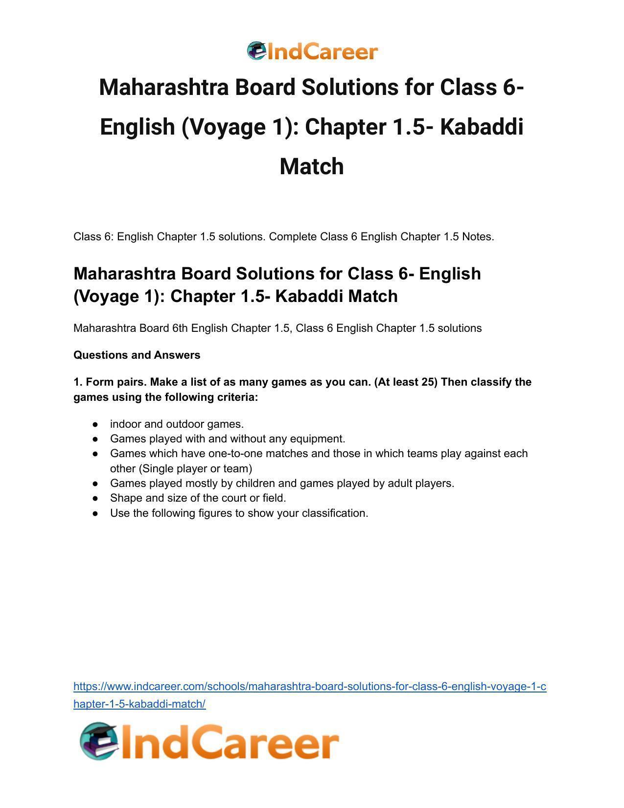 Maharashtra Board Solutions for Class 6- English (Voyage 1): Chapter 1.5- Kabaddi Match - Page 2