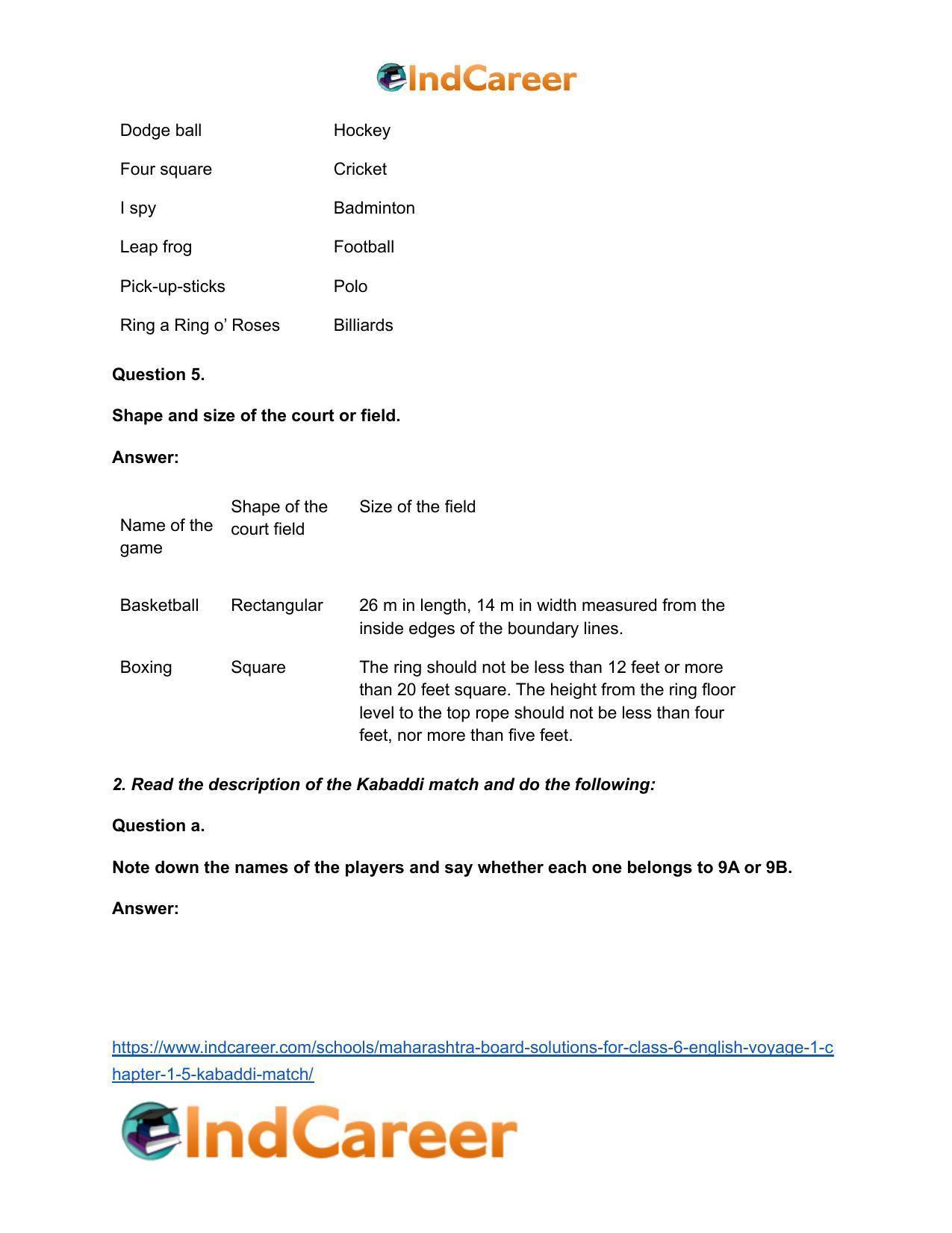 Maharashtra Board Solutions for Class 6- English (Voyage 1): Chapter 1.5- Kabaddi Match - Page 6