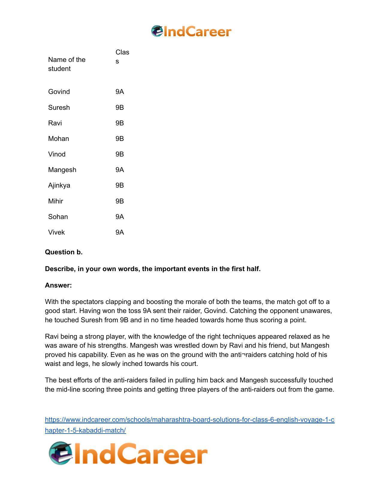 Maharashtra Board Solutions for Class 6- English (Voyage 1): Chapter 1.5- Kabaddi Match - Page 7