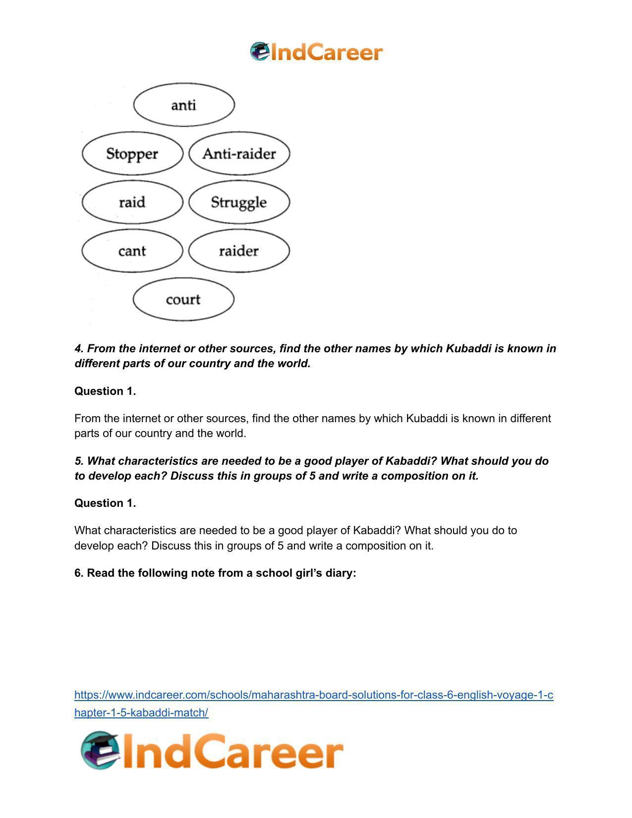 Maharashtra Board Solutions for Class 6- English (Voyage 1): Chapter 1.5- Kabaddi Match - Page 9