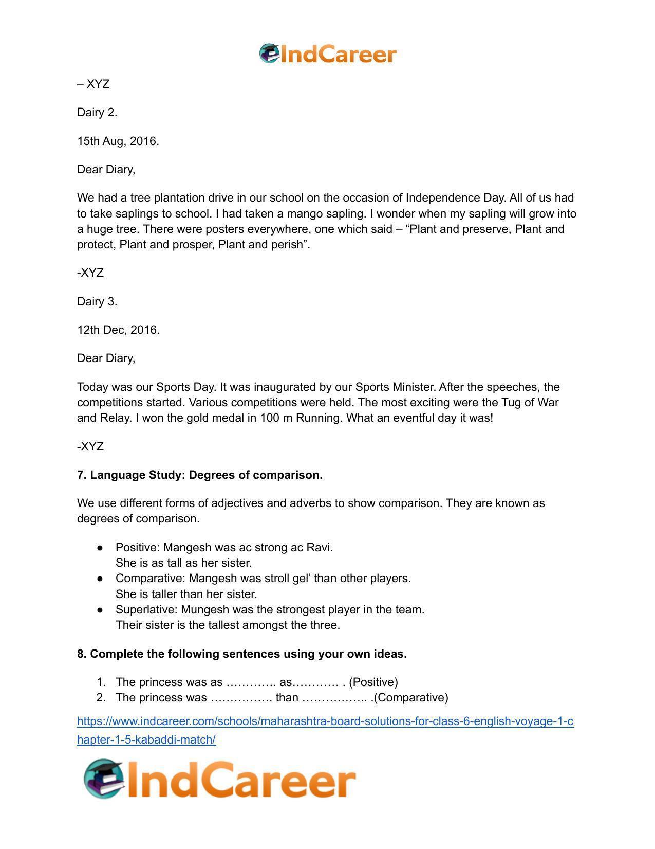 Maharashtra Board Solutions for Class 6- English (Voyage 1): Chapter 1.5- Kabaddi Match - Page 11