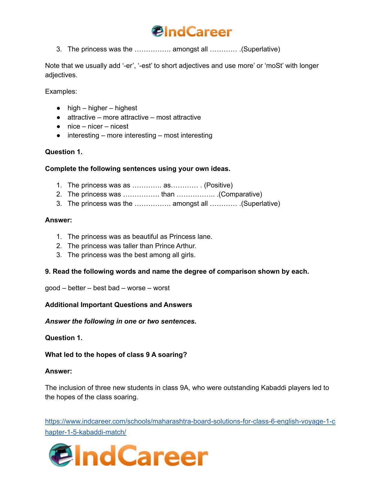 Maharashtra Board Solutions for Class 6- English (Voyage 1): Chapter 1.5- Kabaddi Match - Page 12