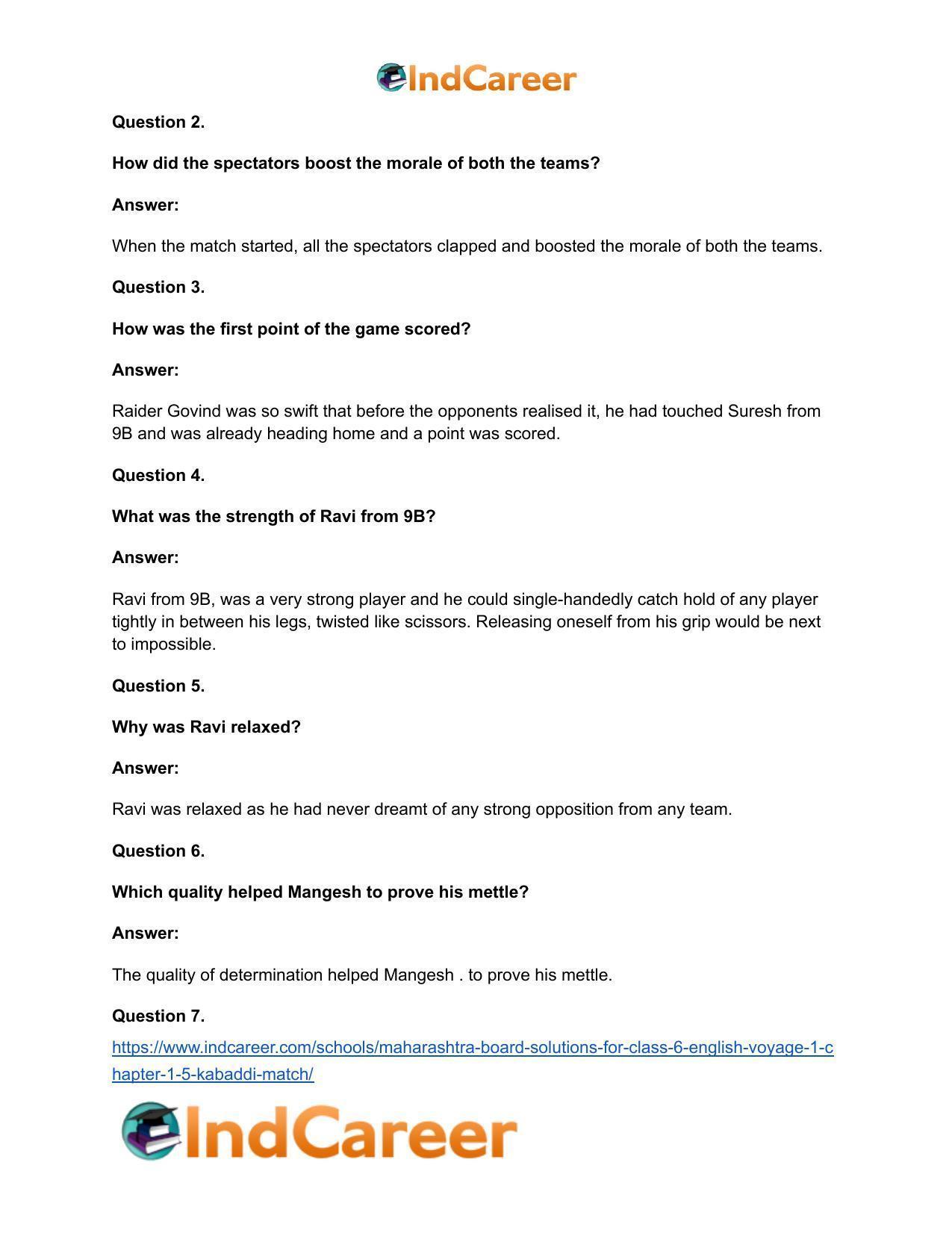 Maharashtra Board Solutions for Class 6- English (Voyage 1): Chapter 1.5- Kabaddi Match - Page 13