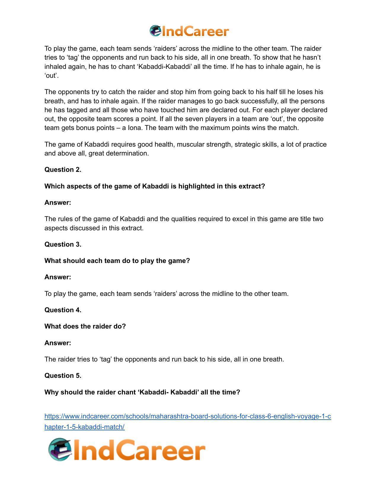 Maharashtra Board Solutions for Class 6- English (Voyage 1): Chapter 1.5- Kabaddi Match - Page 15
