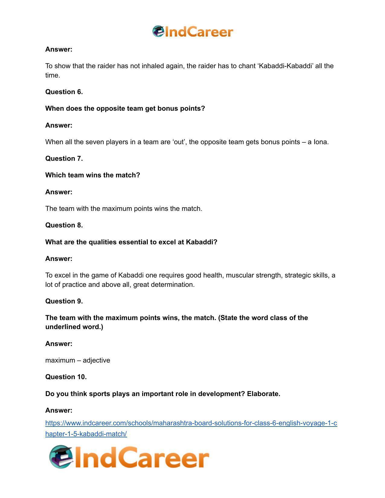 Maharashtra Board Solutions for Class 6- English (Voyage 1): Chapter 1.5- Kabaddi Match - Page 16