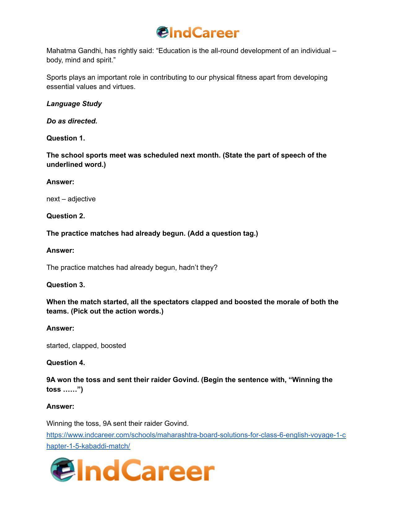 Maharashtra Board Solutions for Class 6- English (Voyage 1): Chapter 1.5- Kabaddi Match - Page 17