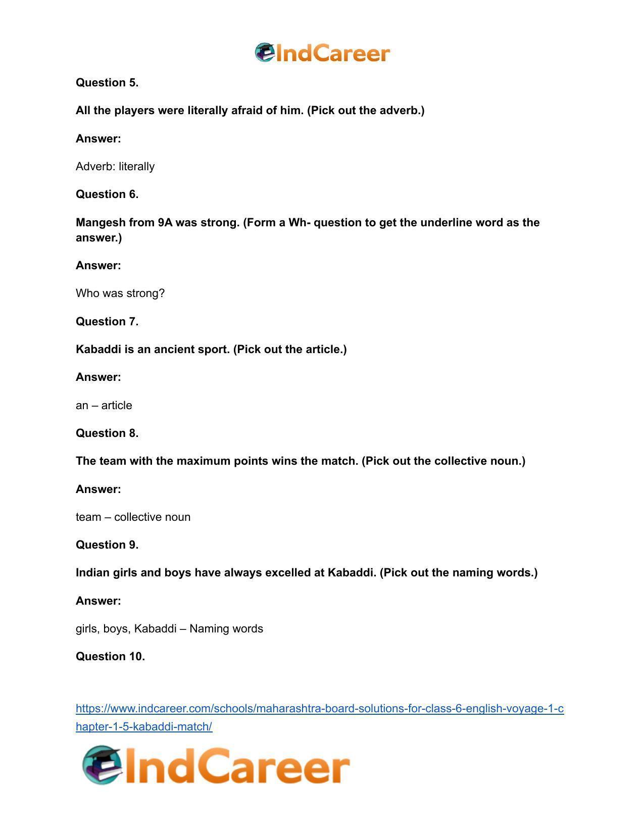 Maharashtra Board Solutions for Class 6- English (Voyage 1): Chapter 1.5- Kabaddi Match - Page 18