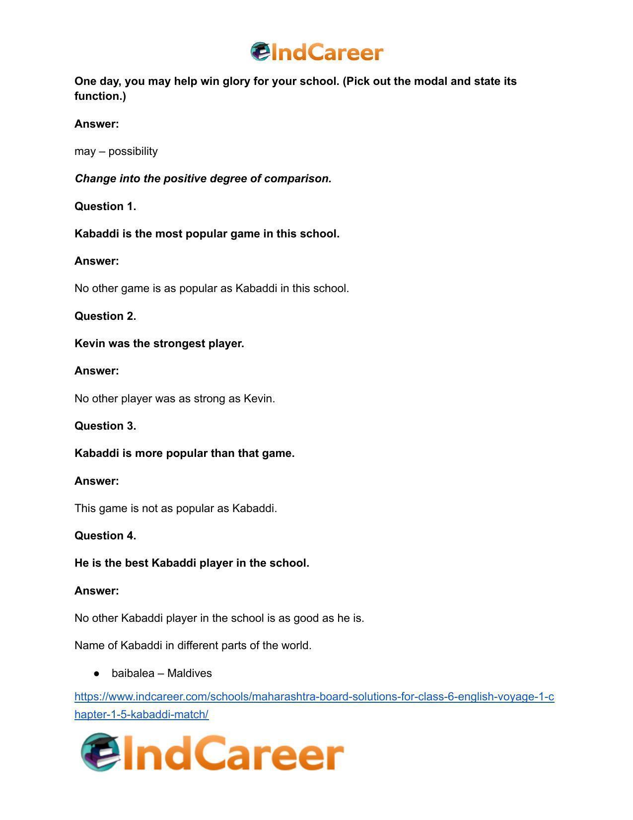 Maharashtra Board Solutions for Class 6- English (Voyage 1): Chapter 1.5- Kabaddi Match - Page 19