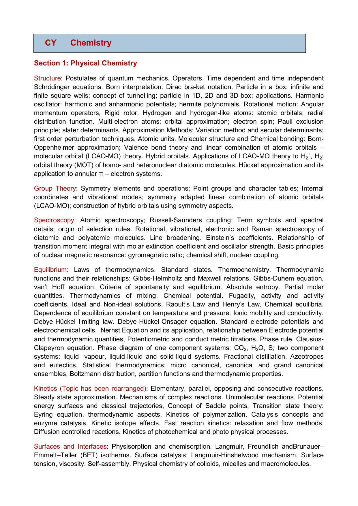 GATE Chemistry Syllabus - Page 1