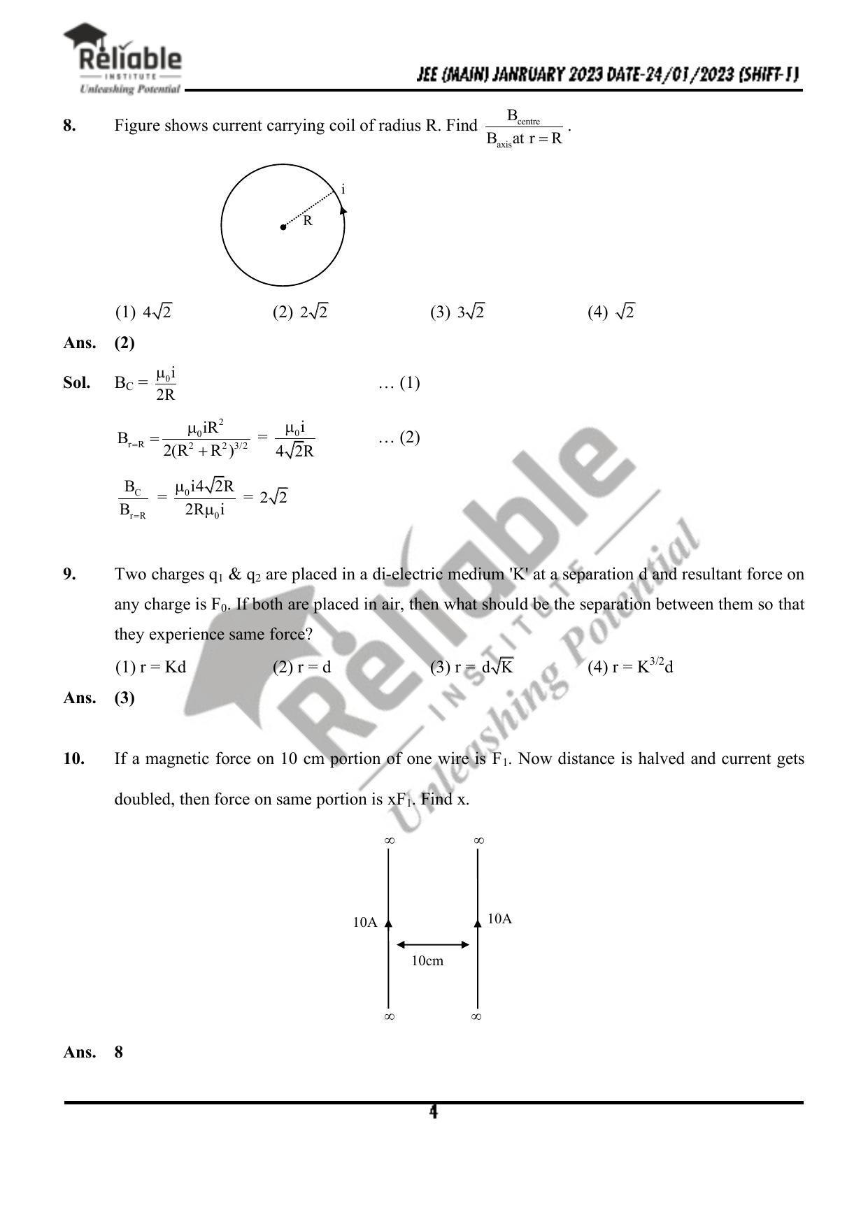 JEE Main 2023 January 24 Shift 1 Physics Paper with Solution (Reliable Institute Kota) - Page 5