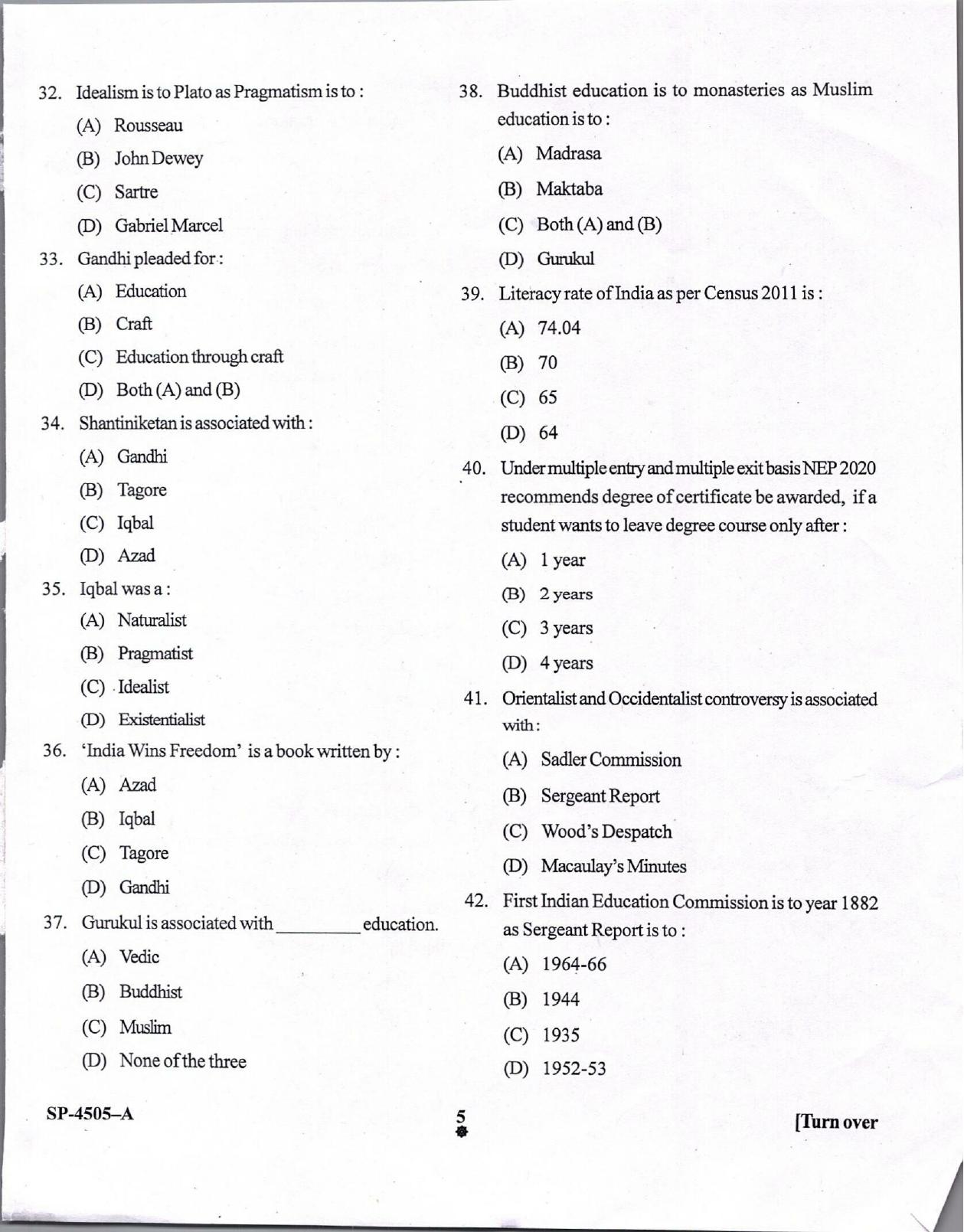 KUET 2024 M.A. Education Question Paper - Page 5