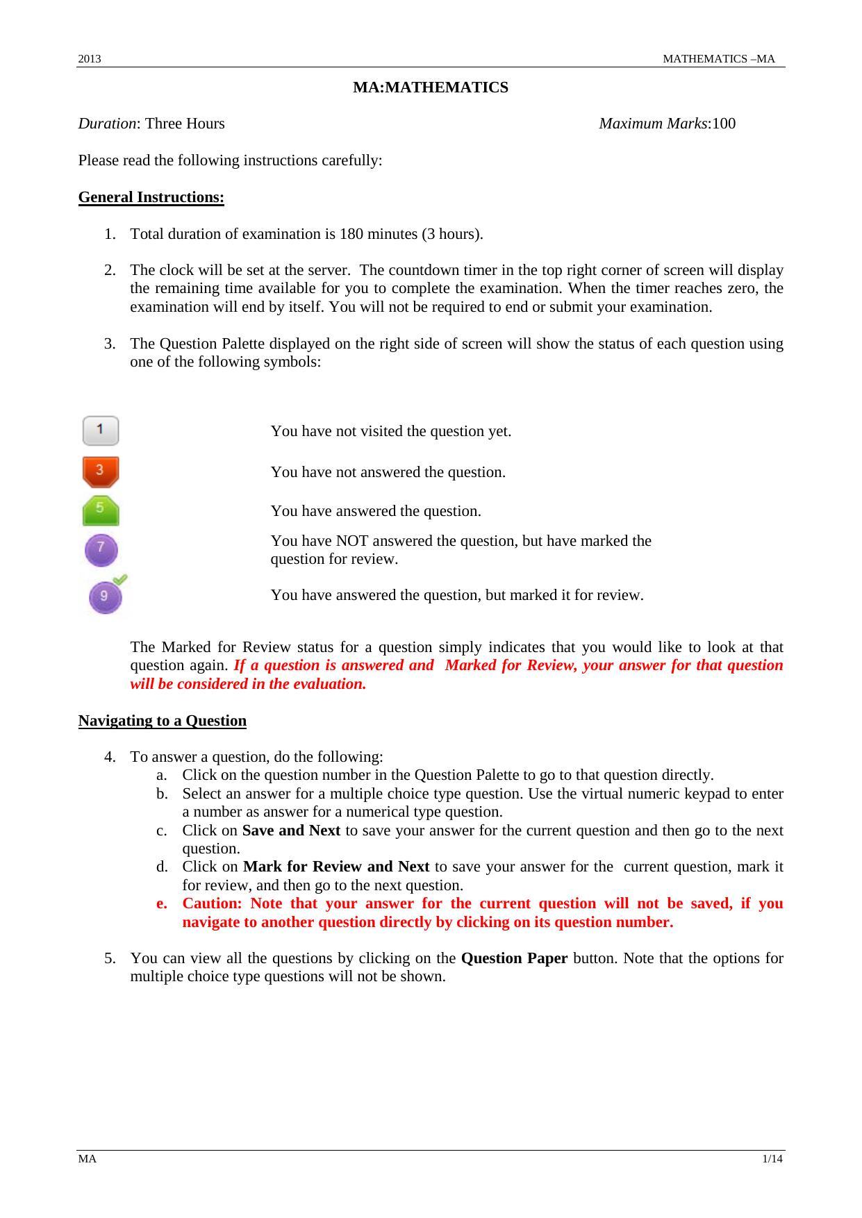 GATE 2013 Mathematics (MA) Question Paper with Answer Key - Page 1