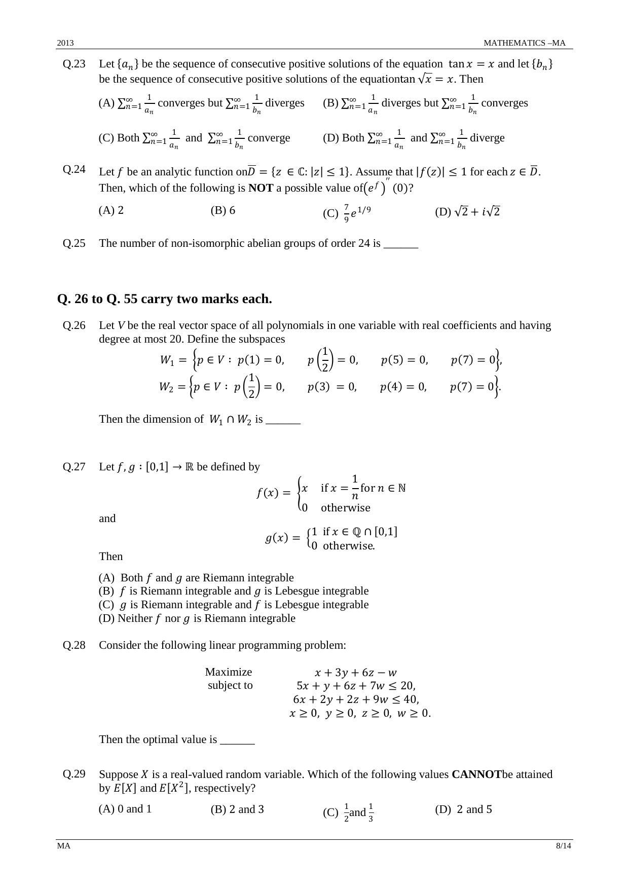 GATE 2013 Mathematics (MA) Question Paper with Answer Key - Page 8