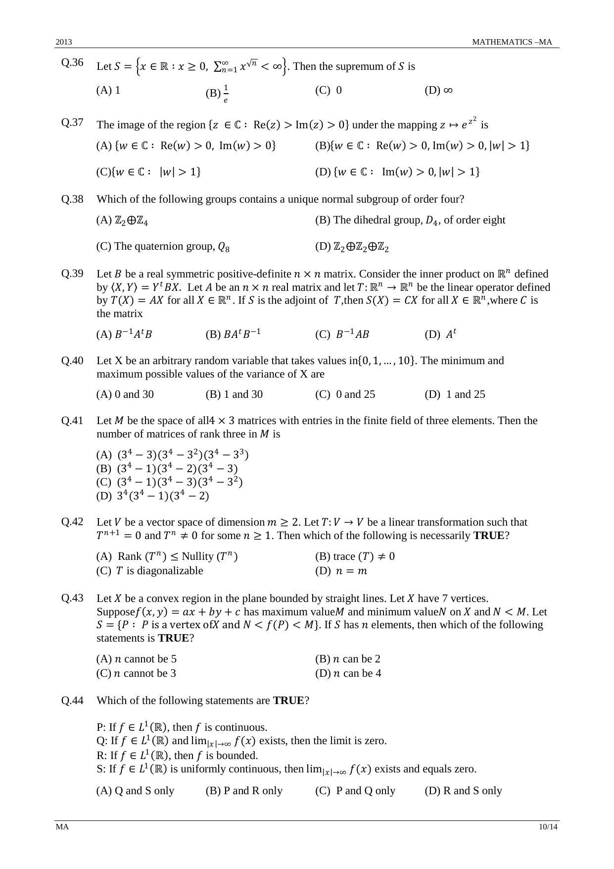 GATE 2013 Mathematics (MA) Question Paper with Answer Key - Page 10