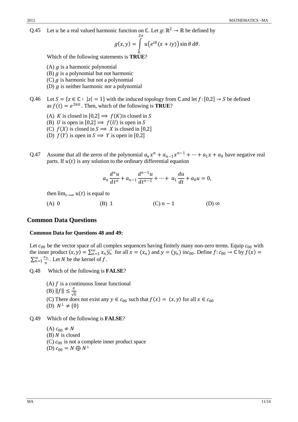 GATE 2013 Mathematics (MA) Question Paper with Answer Key - Page 11