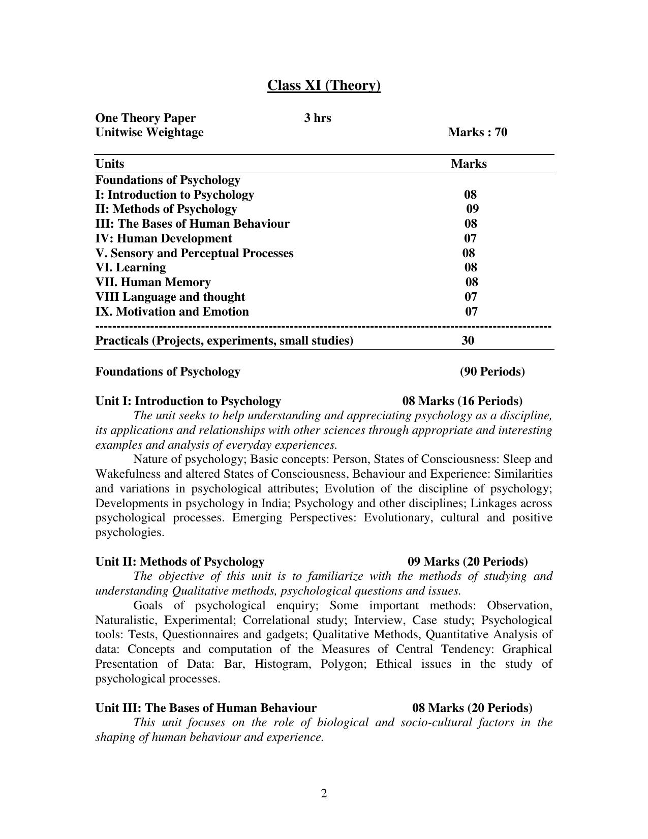 Meghalaya Board Psychology Syllabus for Class XI & XII  - Page 2