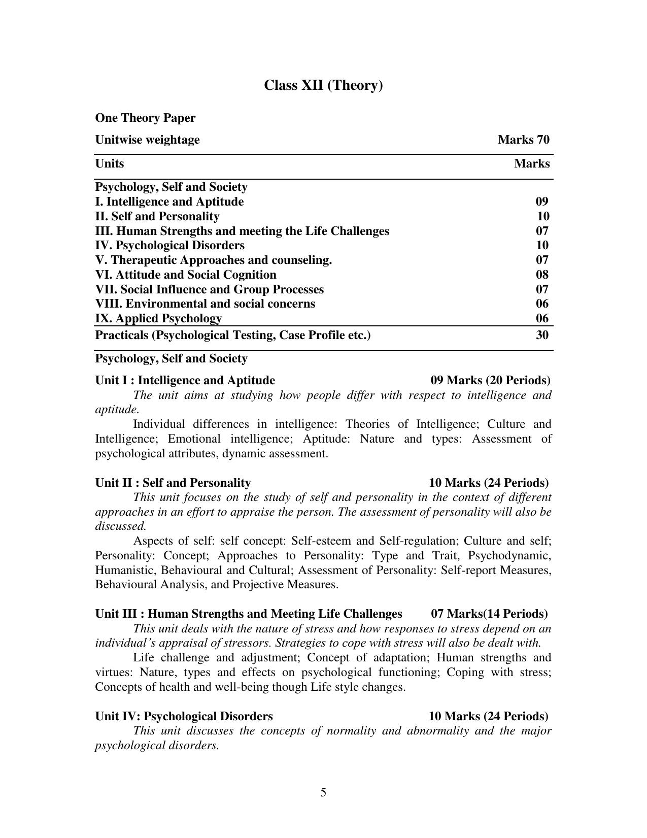 Meghalaya Board Psychology Syllabus for Class XI & XII  - Page 5