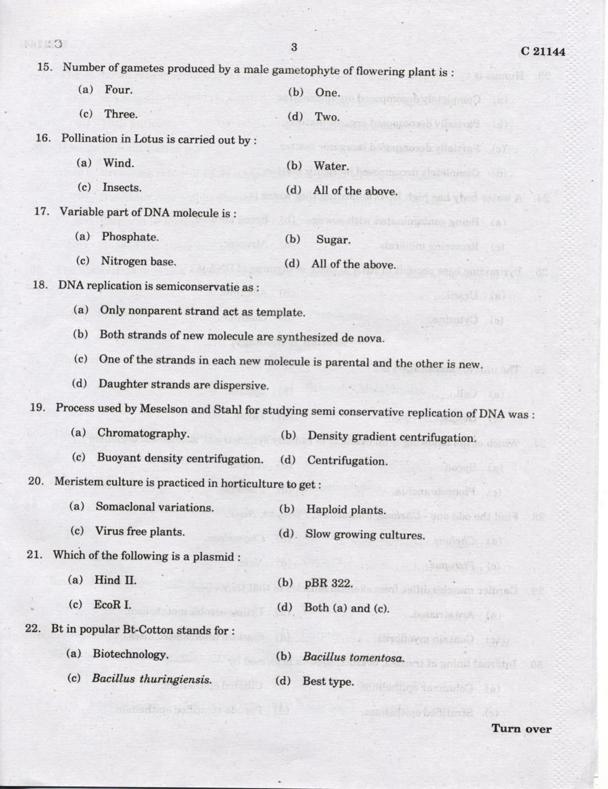CUCAT 2022 Integrated M.Sc.Bioscience Question Paper - Page 3