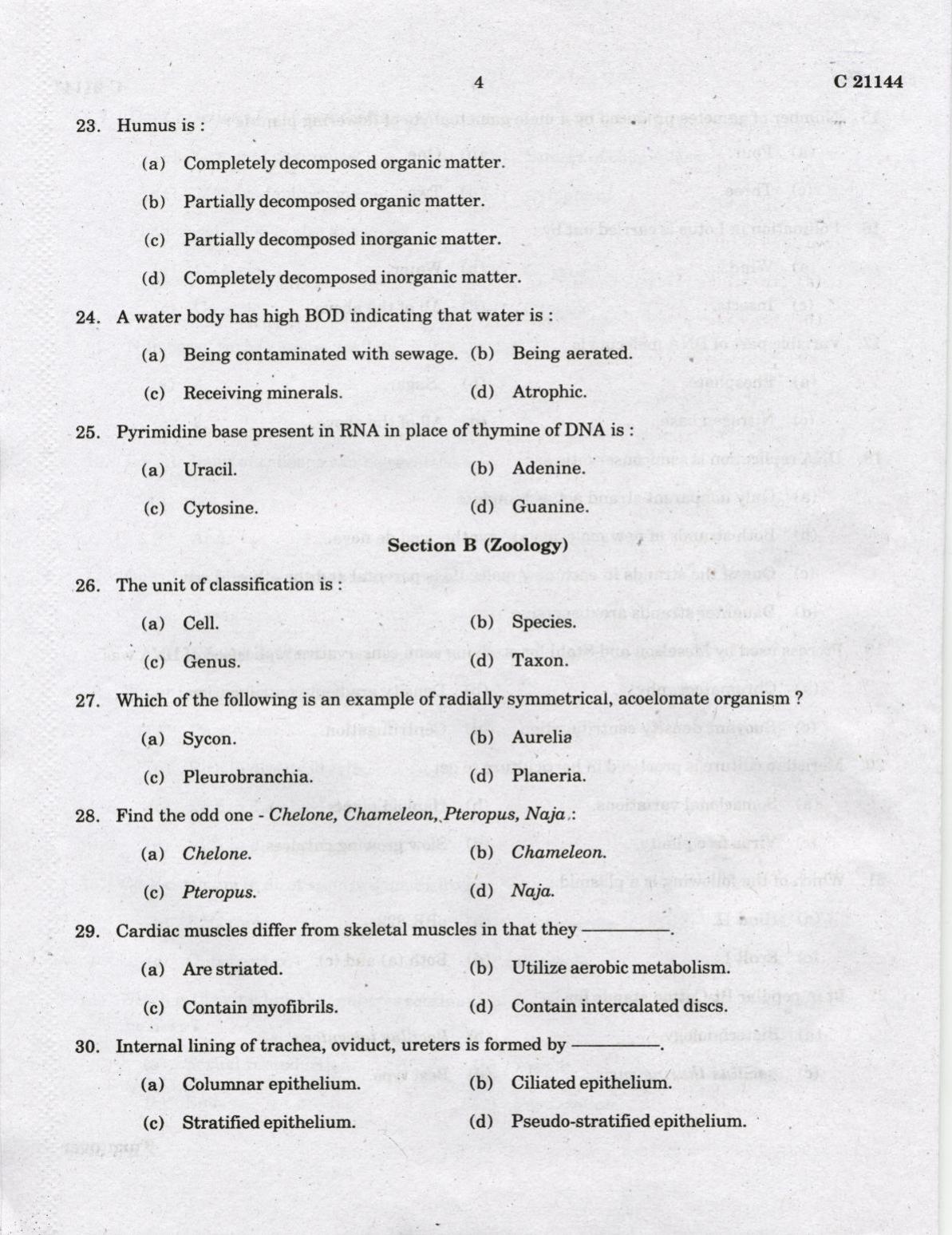 CUCAT 2022 Integrated M.Sc.Bioscience Question Paper - Page 4