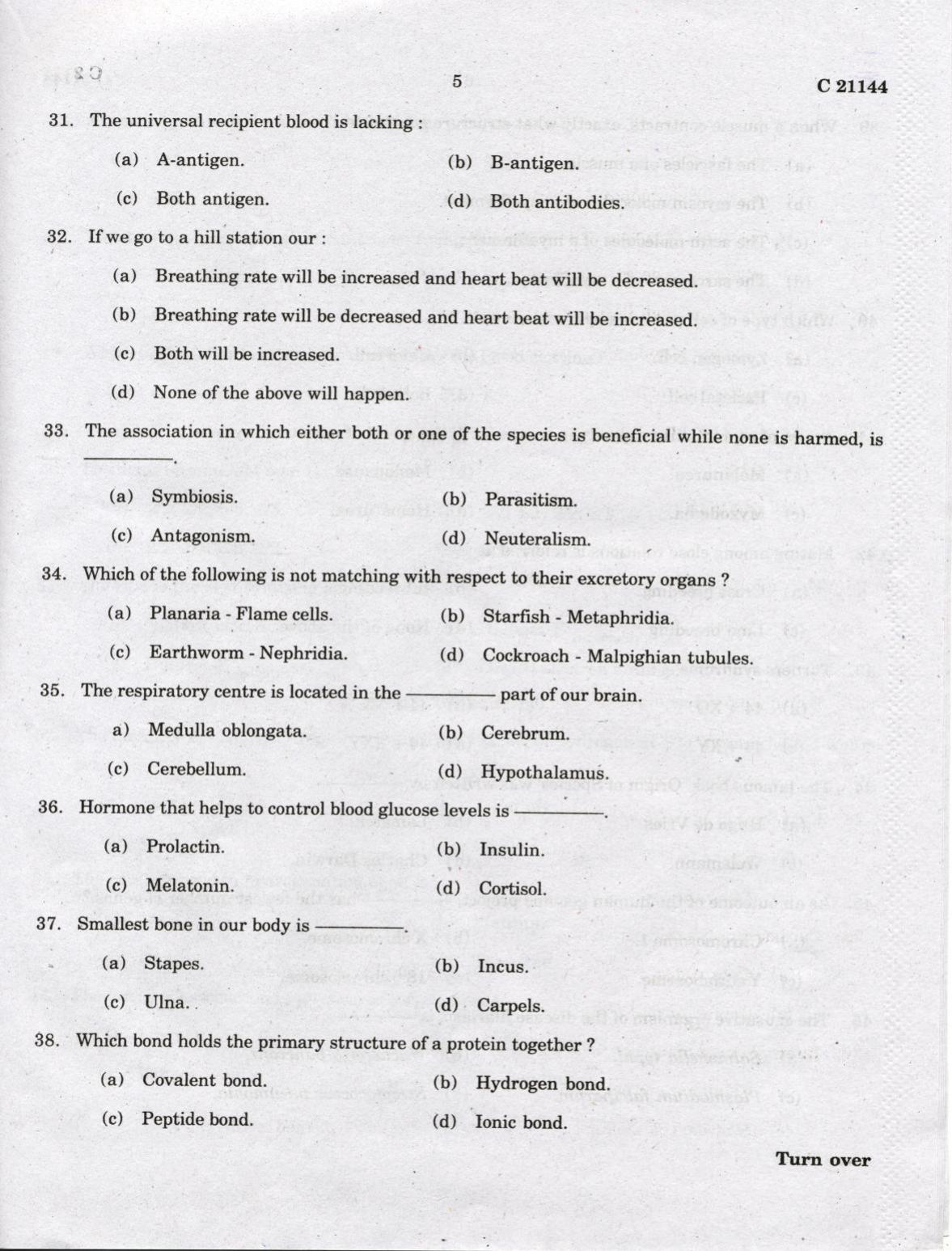 CUCAT 2022 Integrated M.Sc.Bioscience Question Paper - Page 5