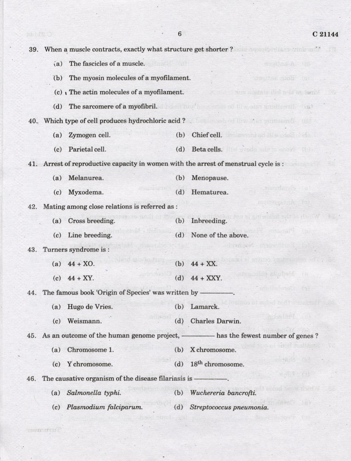 CUCAT 2022 Integrated M.Sc.Bioscience Question Paper - Page 6