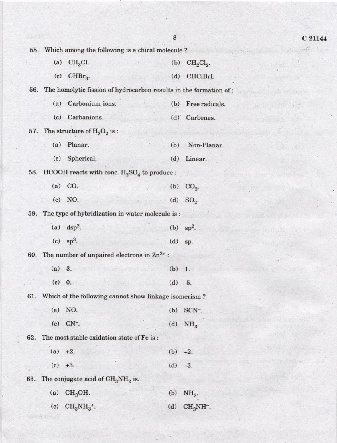 CUCAT 2022 Integrated M.Sc.Bioscience Question Paper - Page 8