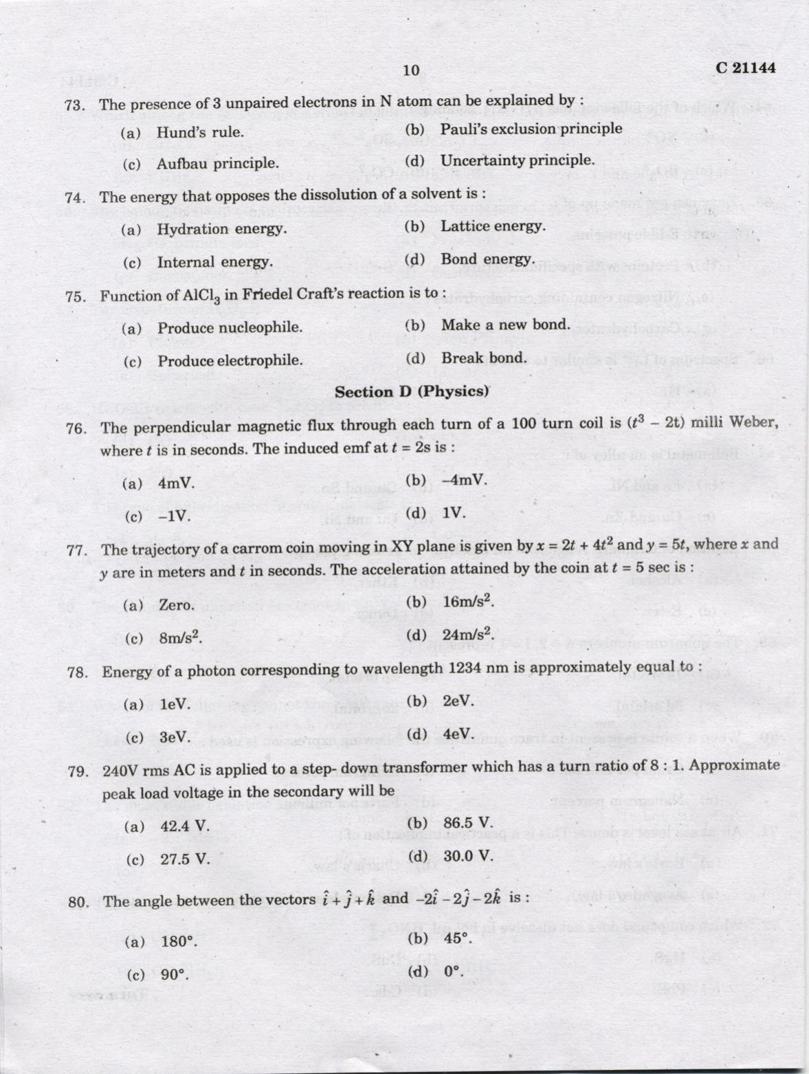 CUCAT 2022 Integrated M.Sc.Bioscience Question Paper - Page 10