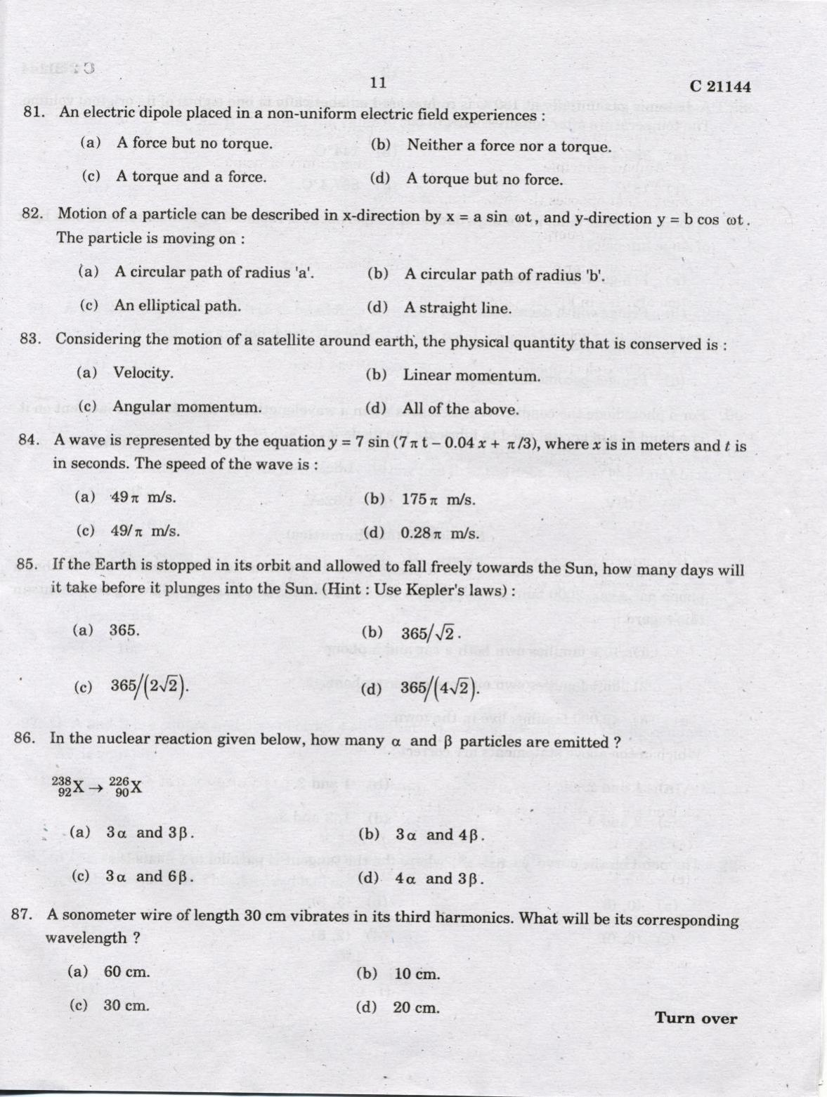CUCAT 2022 Integrated M.Sc.Bioscience Question Paper - Page 11