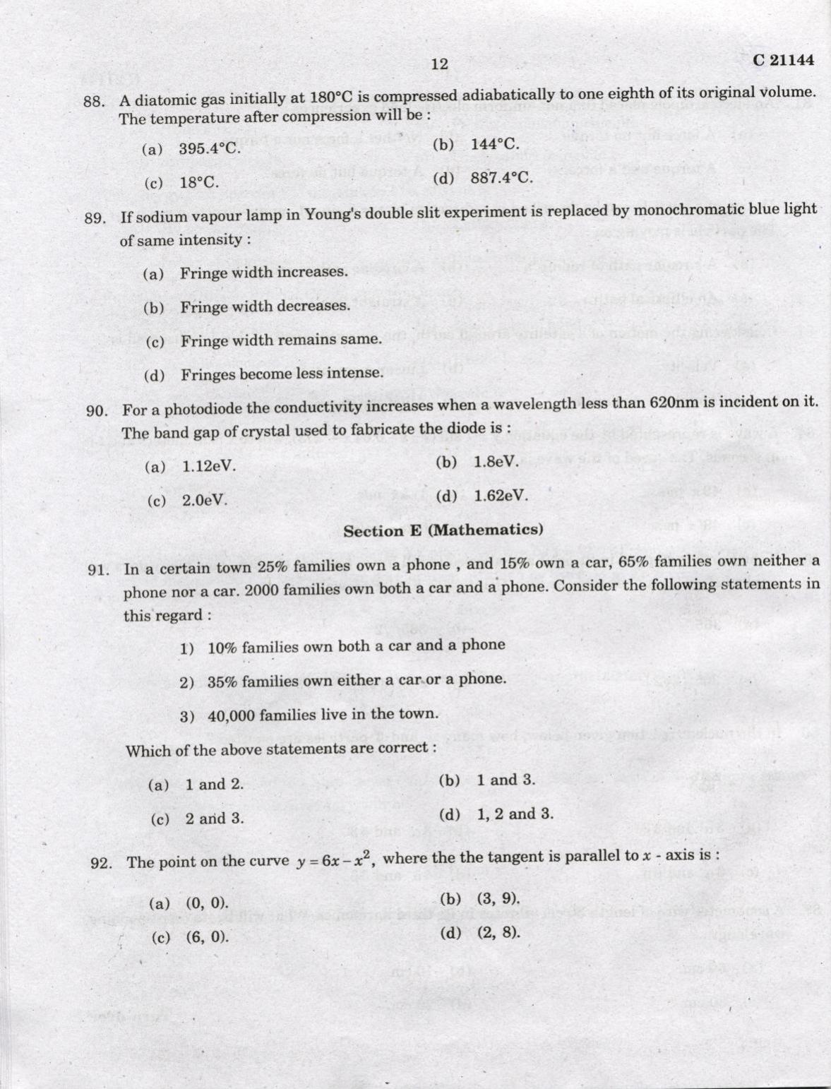 CUCAT 2022 Integrated M.Sc.Bioscience Question Paper - Page 12