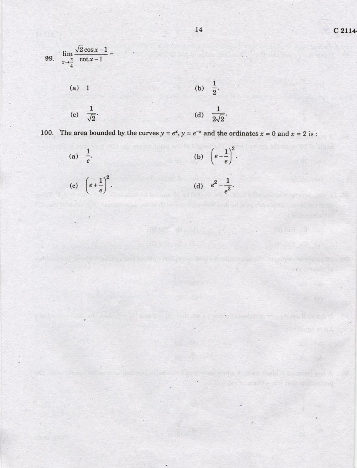 CUCAT 2022 Integrated M.Sc.Bioscience Question Paper - Page 14
