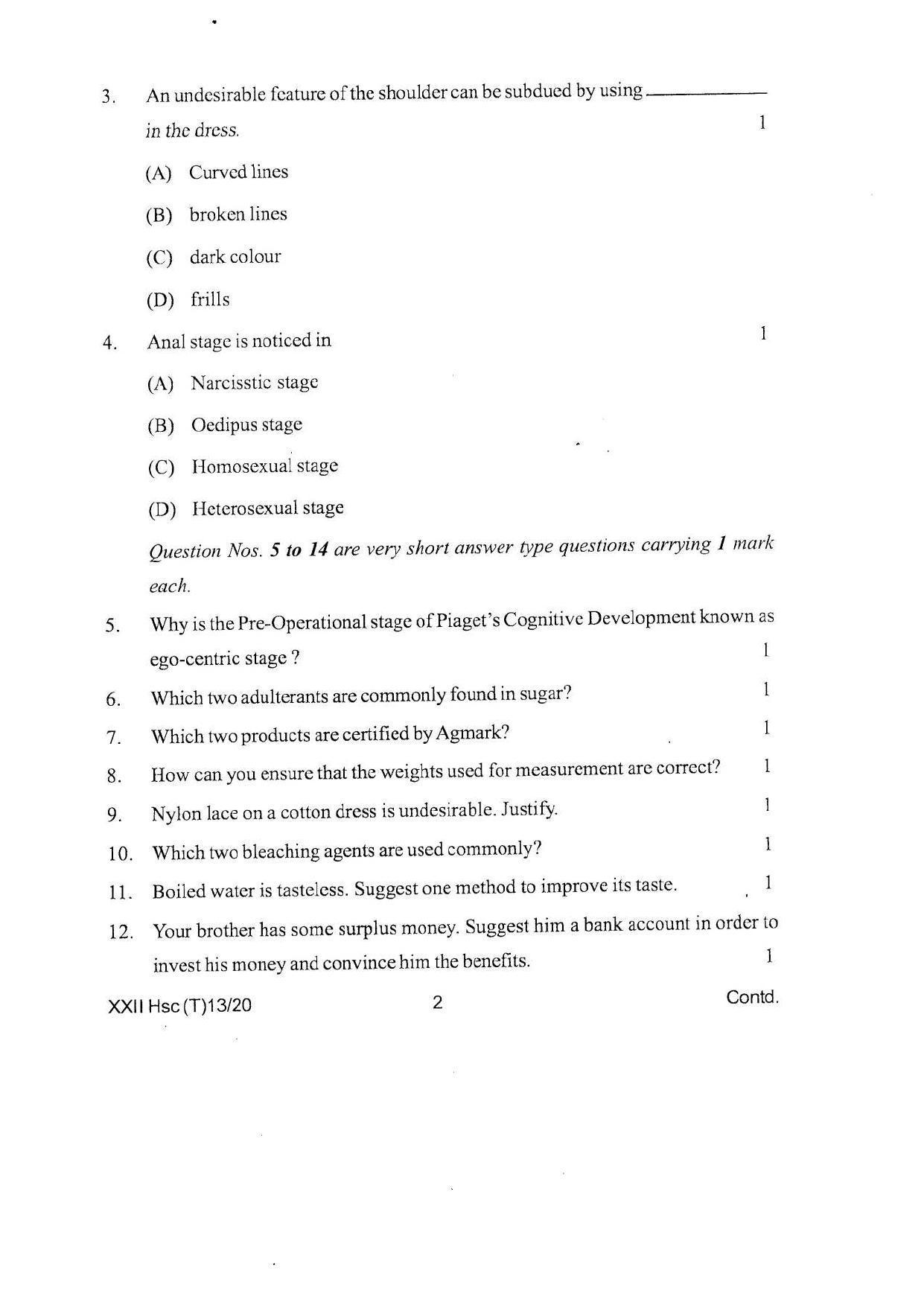 COHSEM Class 12 Home Science Question Papers 2020 - Page 2