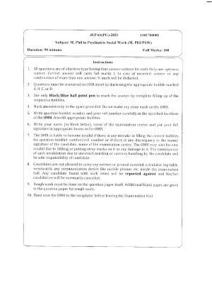 WBJEEB JEMAS (PG) 2021 MPhil PSW Question Paper