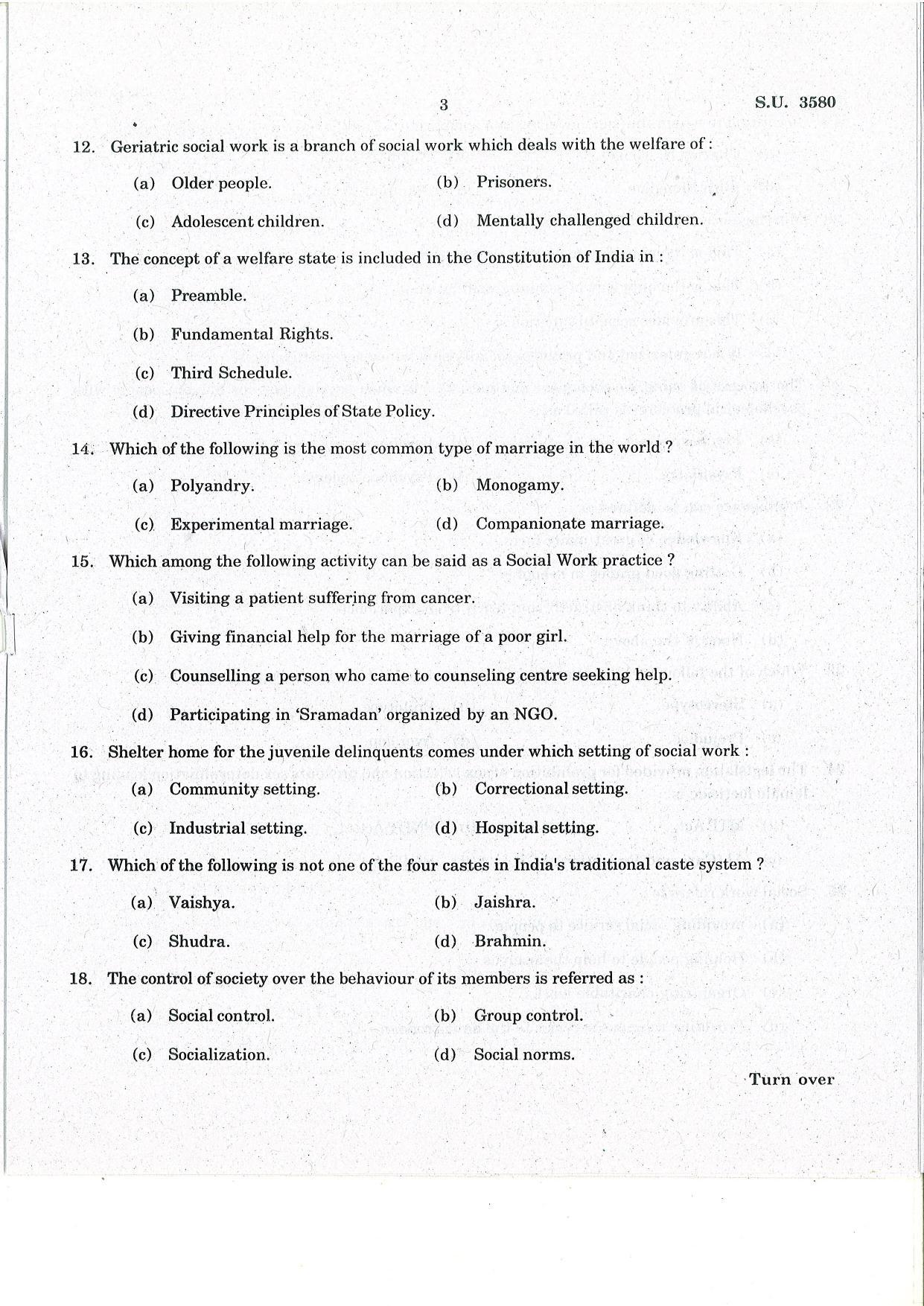 SSUS Entrance Exam MSW 2022 Question Paper - Page 3